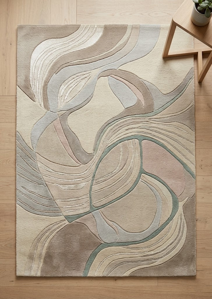 Modern Organic Abstract Hand Tufted Wool Rug | Neutral Flowing Line Art Area Rug — 2x3 ft'