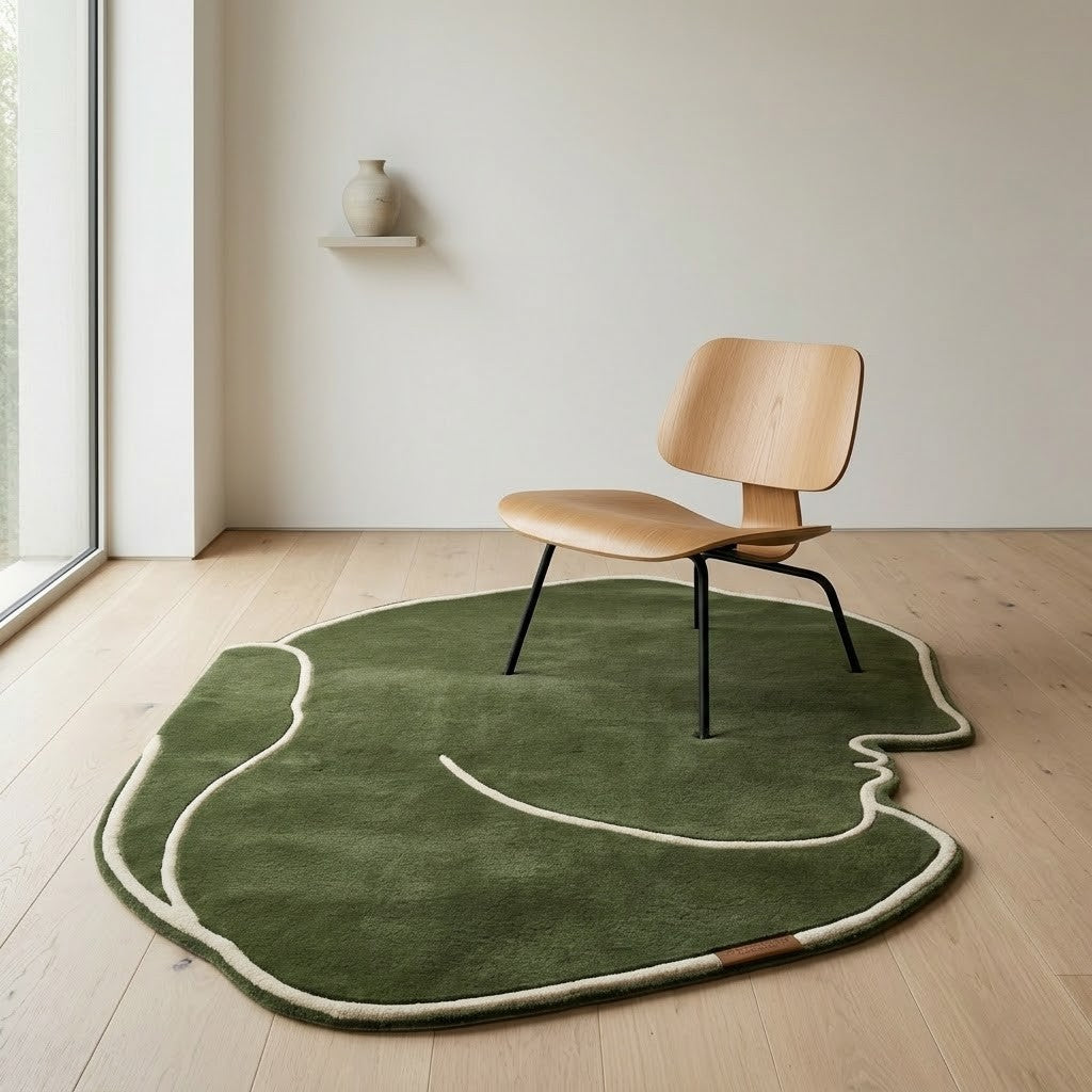 Face Silhouette Hand Tufted Wool Rug | Abstract Profile Area Rug — 2x3 ft'