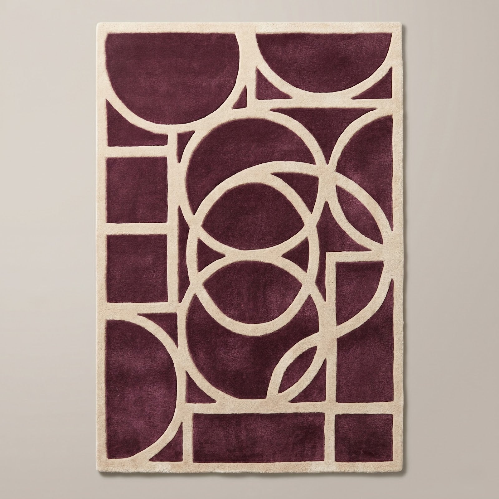 Art Deco Geometric Hand Tufted Wool Rug | Plum Purple & Ivory Contemporary Area Rug — 2x3 ft'