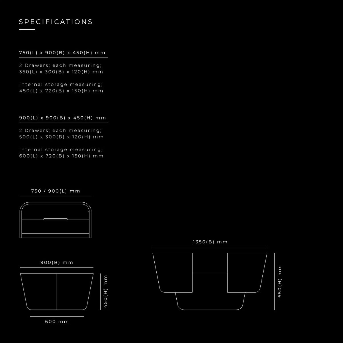 Clutch Coffee Table by BEC Furniture — dimensioned specification drawing