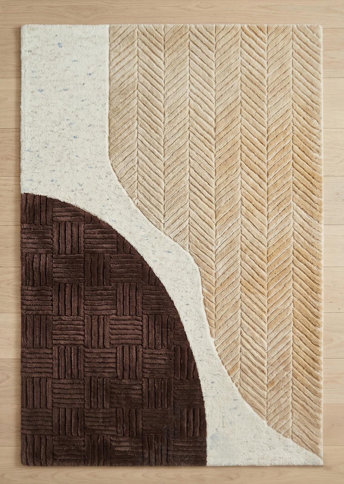 Textured Organic Hand Tufted Wool Rug | Beige, Ivory & Chocolate Brown Contemporary Area Rug — 2x3 ft'