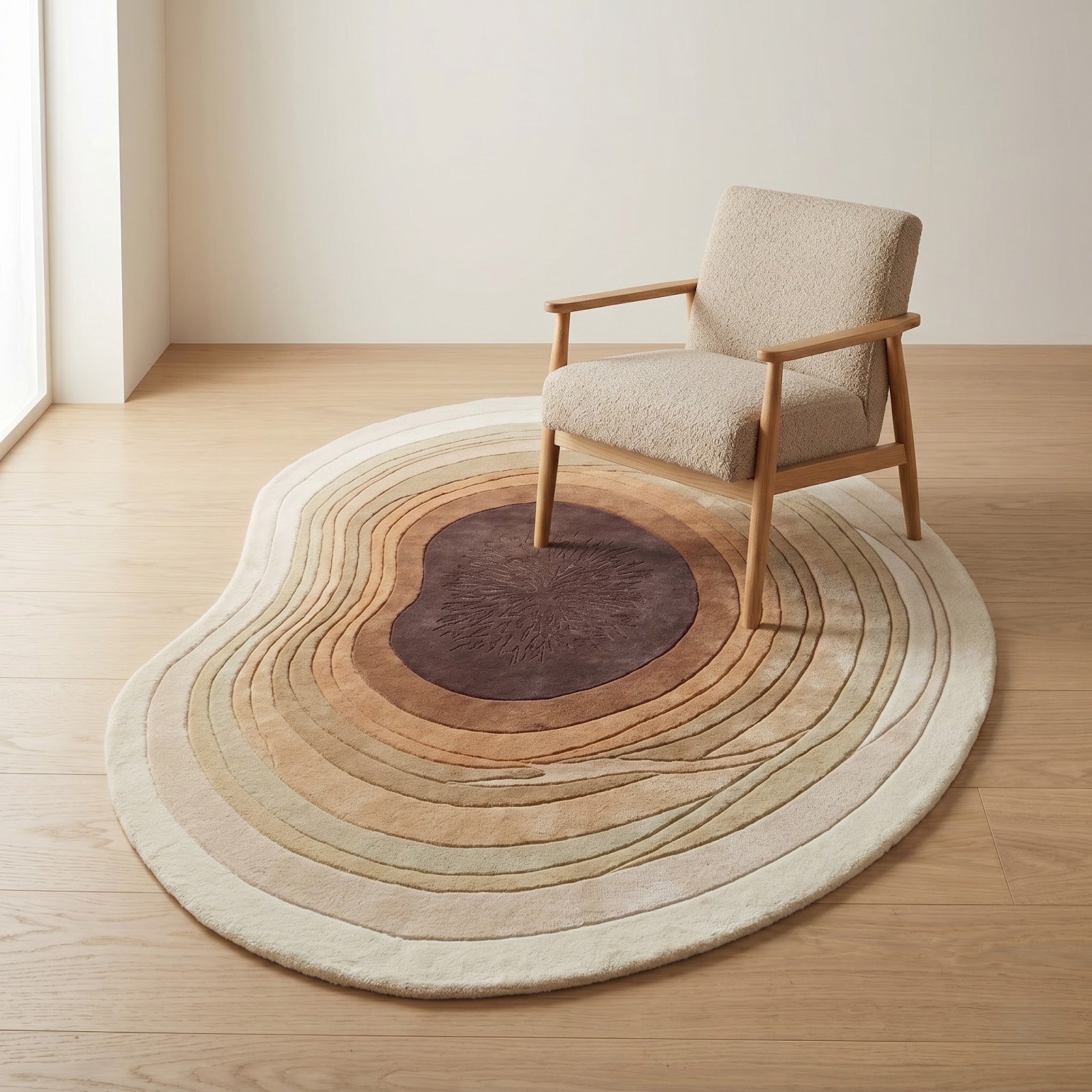 Organic Topographic Hand Tufted Wool Rug | Irregular Contour Area Rug in Ivory, Beige & Brown — 2x3 ft'