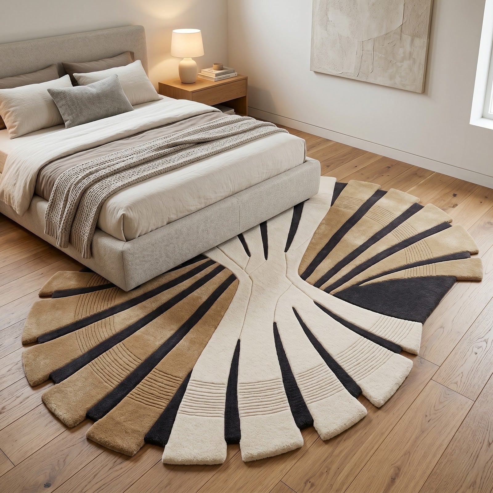Sunburst Hand Tufted Wool Rug | Sculptural Beige, Ivory & Charcoal Modern Statement Area Rug — 2x3 ft'