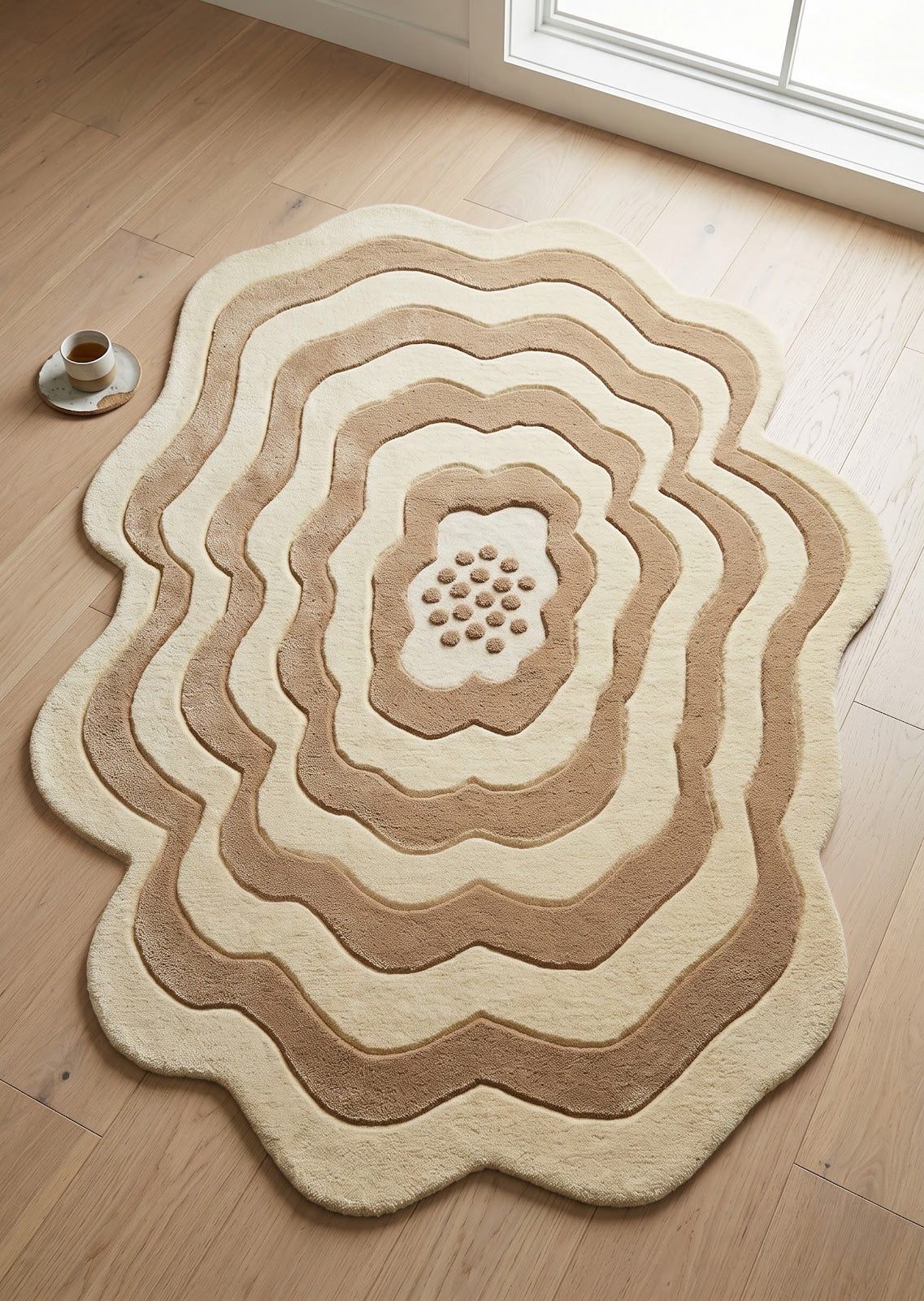 Organic Pebble Hand Tufted Wool Rug | Irregular Layered Abstract Area Rug in Ivory & Beige — 2x3 ft'