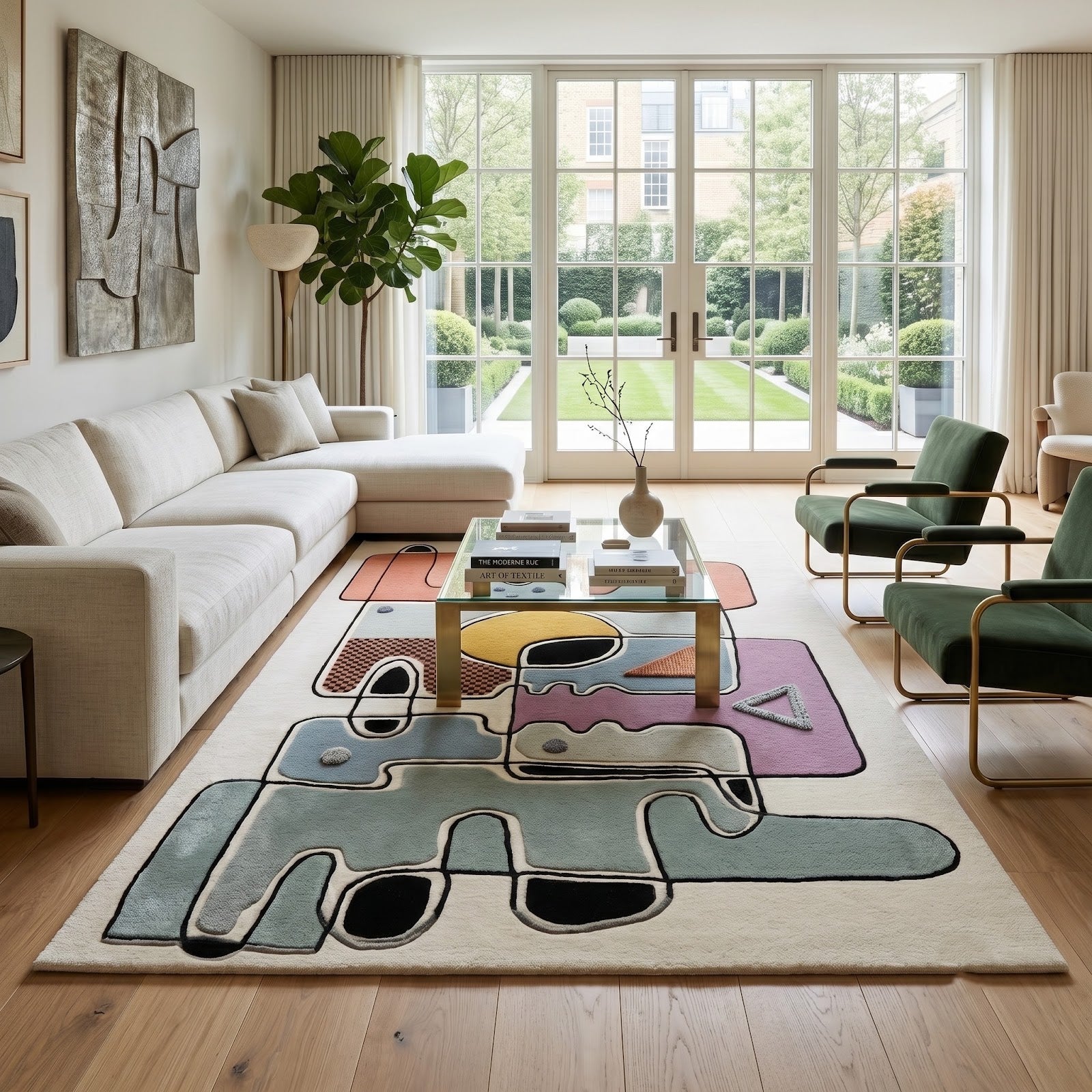 Modern Abstract Bauhaus Hand Tufted Wool Rug | Pastel Geometric Art Area Rug — 2x3 ft'