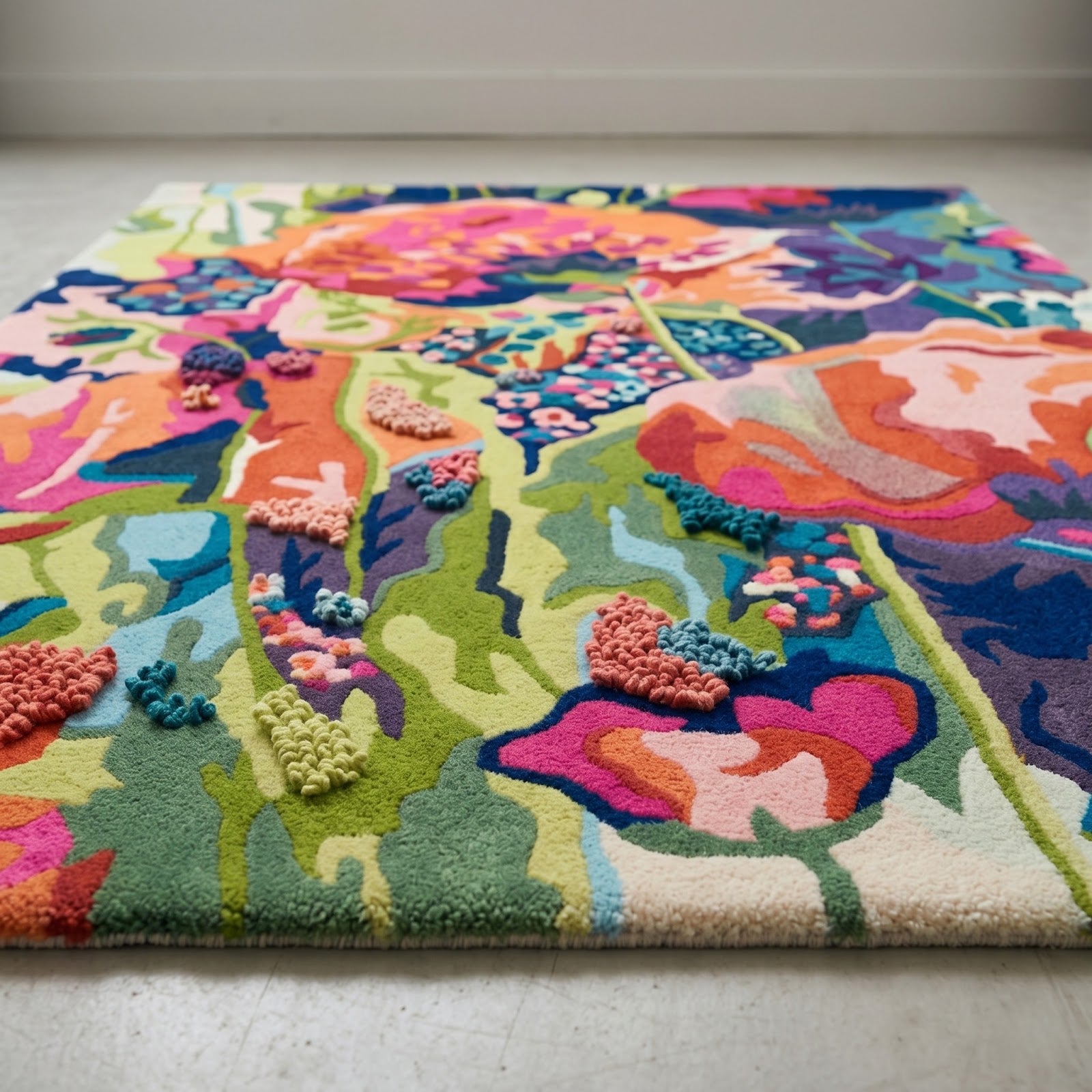 Vibrant Botanical Bloom Hand Tufted Wool Rug | Multicolor Abstract Floral Statement Area Rug — 2x3 ft'