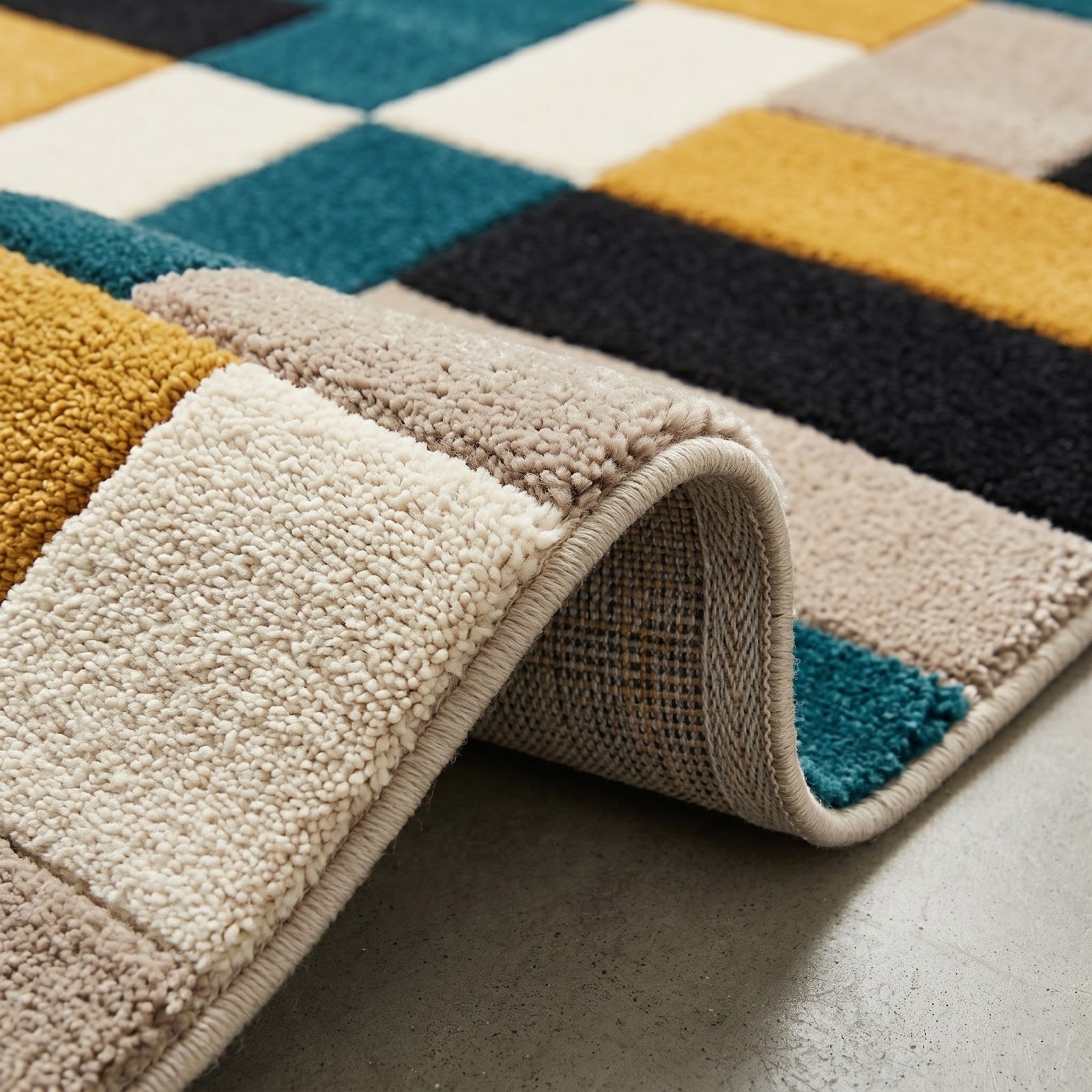 Modern Geometric Hand Tufted Wool Rug | Teal Mustard Abstract Area Rug — 2x3 ft'