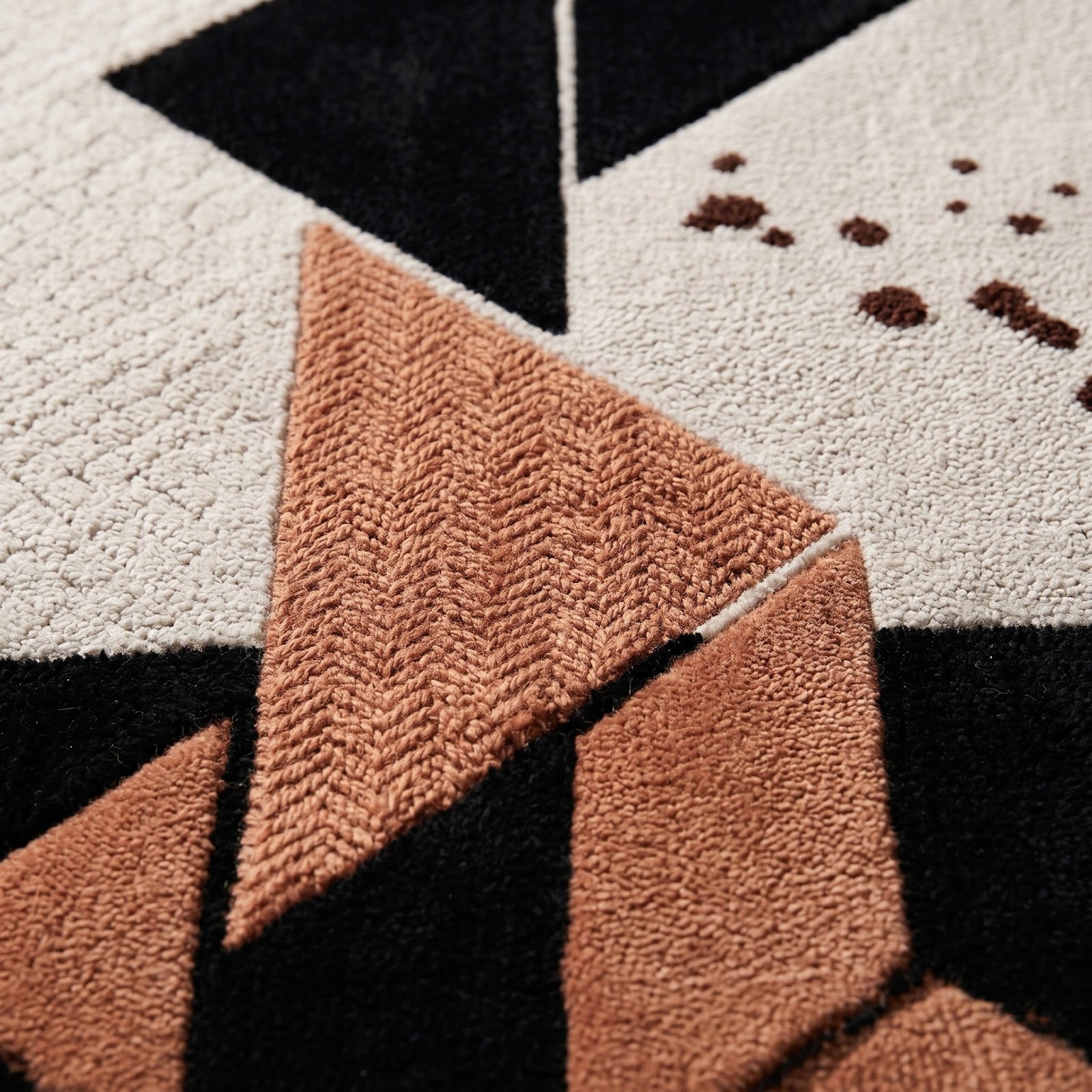 Abstract Geometric Hand Tufted Wool Rug | Modern Minimalist Art Area Rug in Black, Ivory & Terracotta — 2x3 ft'
