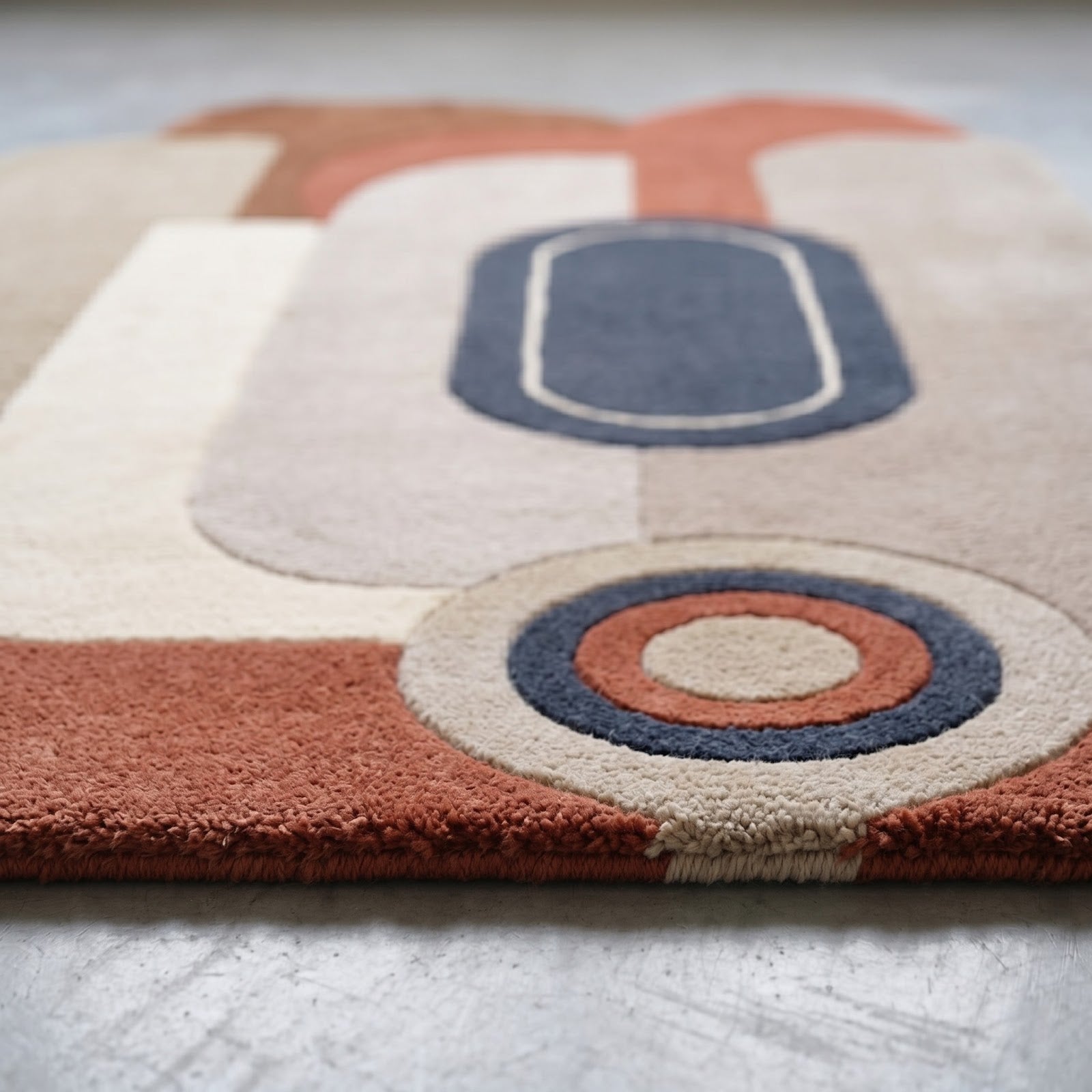 Retro Modern Hand Tufted Wool Rug | Terracotta, Beige & Navy Abstract Geometric Area Rug — 2x3 ft'