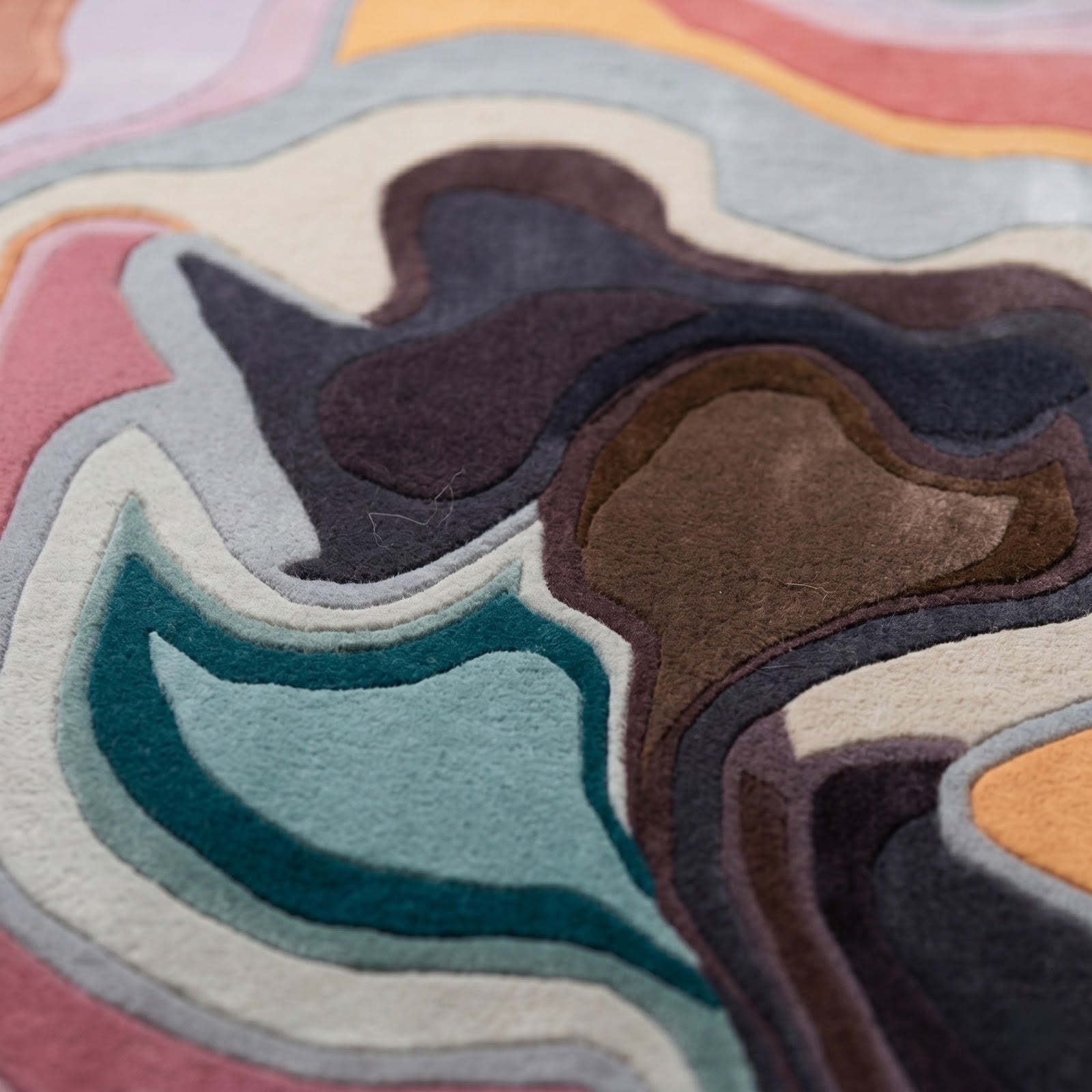 Fluid Abstract Hand Tufted Wool Rug | Blush Pink, Sage Blue & Mocha Contemporary Art Area Rug — 2x3 ft'