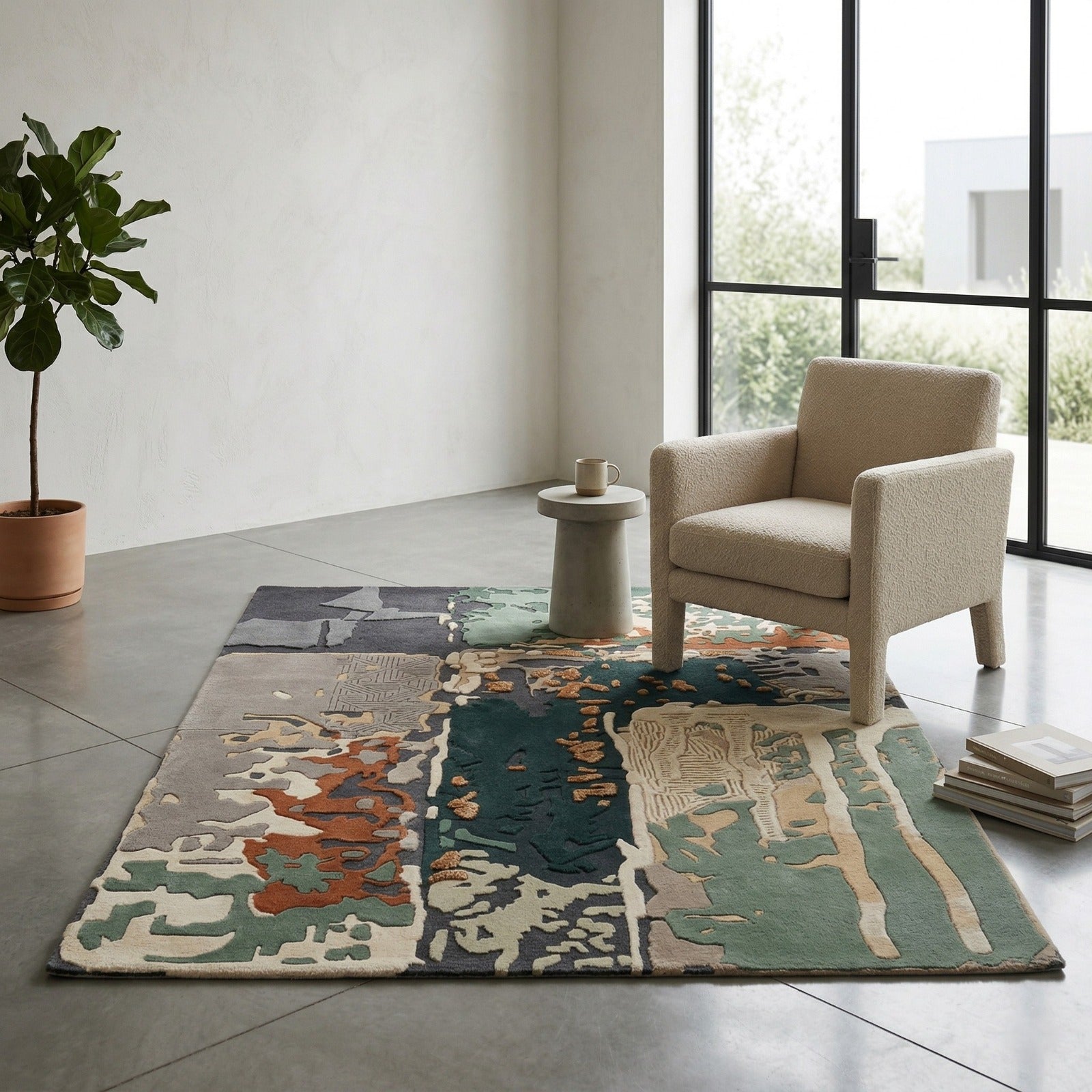 Abstract Contemporary Hand Tufted Wool Rug | Modern Artistic Area Rug — 2x3 ft'