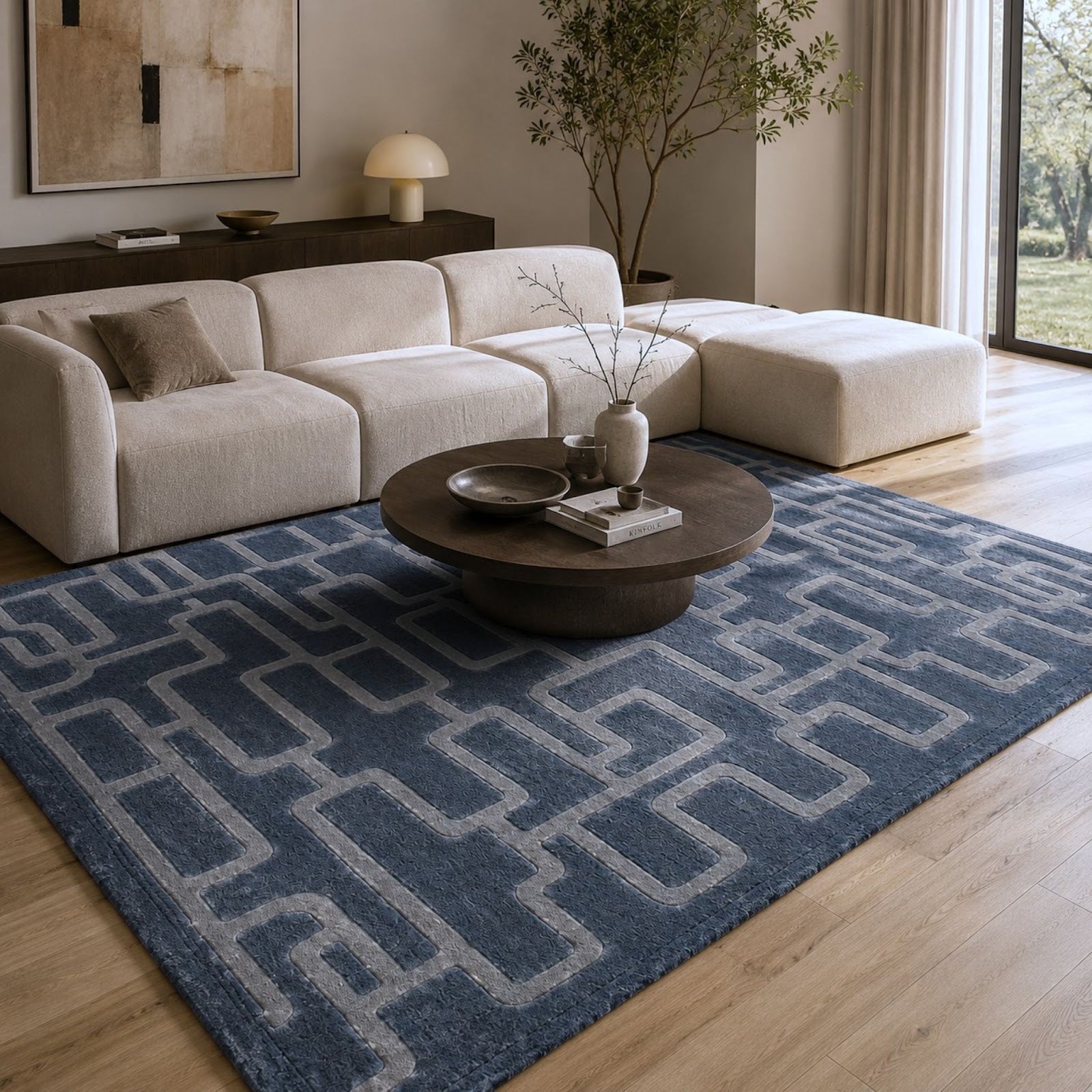 Modern Geometric Hand Tufted Wool Rug | Interlocking Chain Pattern Area Rug — 2x3 ft'