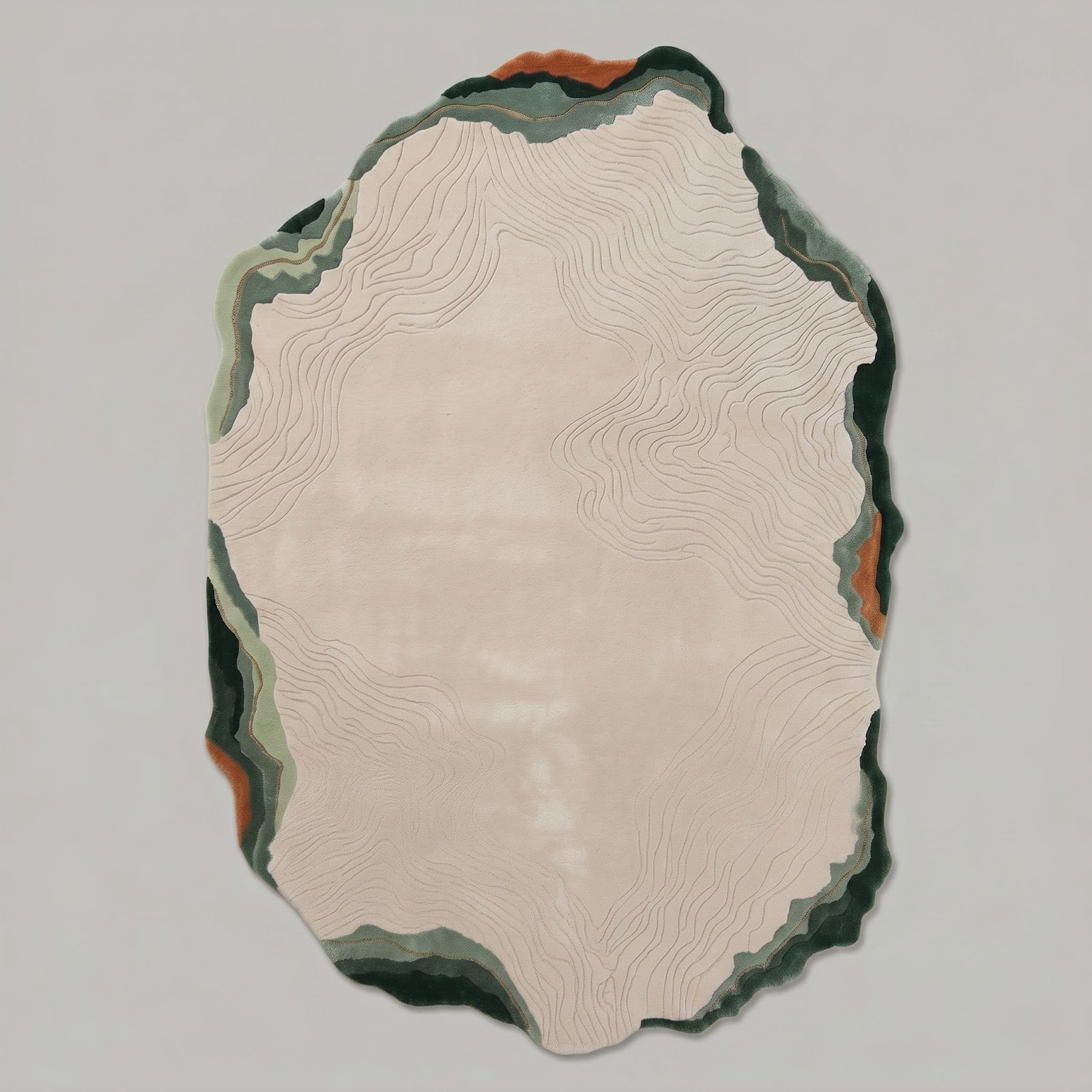 Organic Contour Hand Tufted Wool Rug | Irregular Topographic Area Rug in Ivory Green & Terracotta — 2x3 ft'