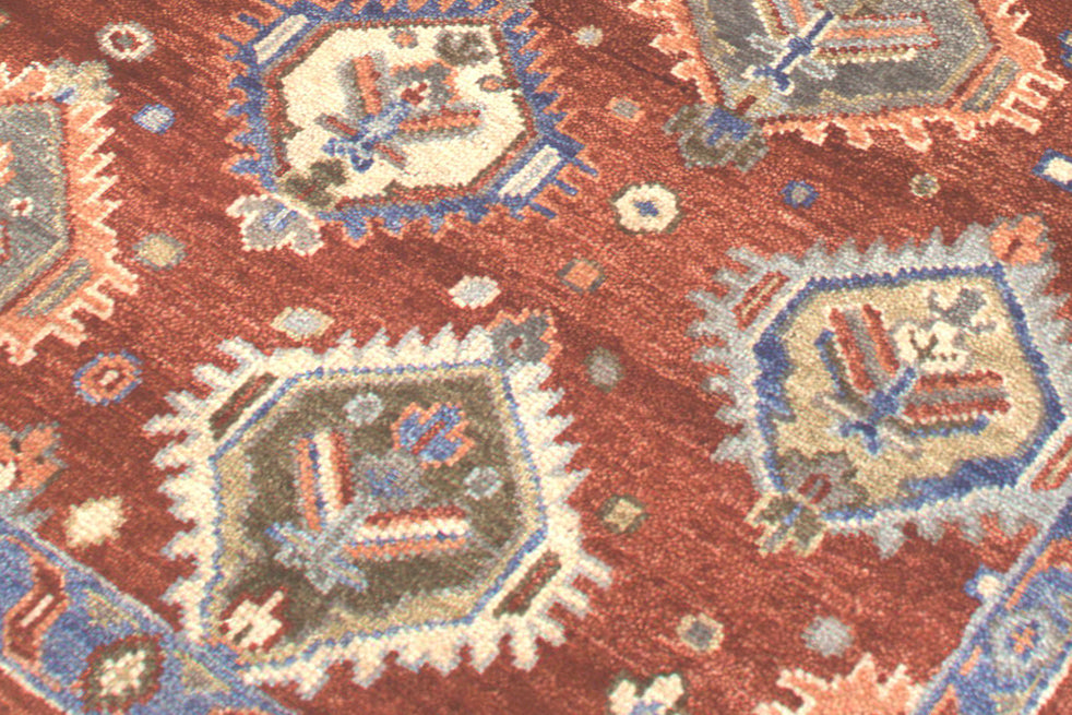 Traditional Tribal Hand Knotted New Zealand Wool Rug | Rust & Blue Geometric Diamond Area Rug — 2x3 ft'