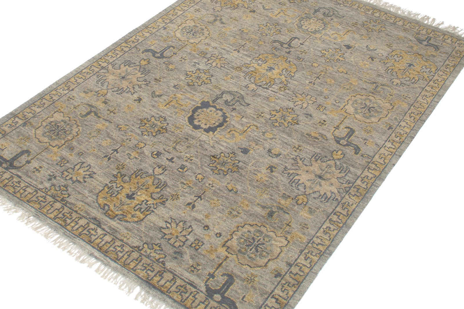 Vintage Oushak Hand Knotted New Zealand Wool Rug | Grey & Gold Traditional Turkish Area Rug — 2x3 ft'
