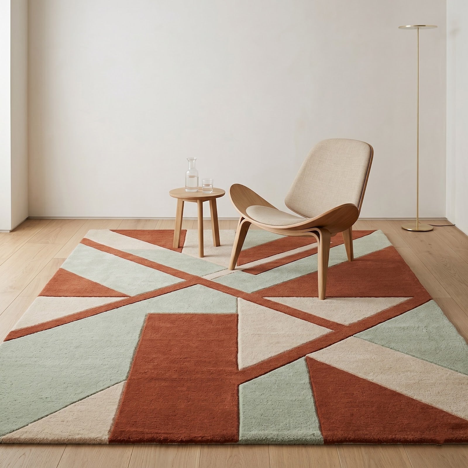 Modern Geometric Hand Tufted Wool Rug | Terracotta, Sage Green & Ivory Contemporary Area Rug — 2x3 ft'