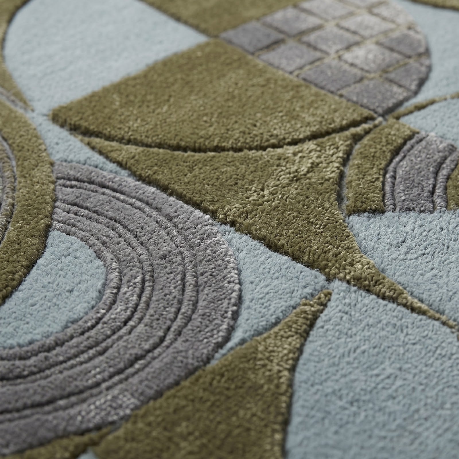 Modern Geometric Circles Hand Tufted Wool Rug | Sage Green & Mist Blue Abstract Area Rug — 2x3 ft'