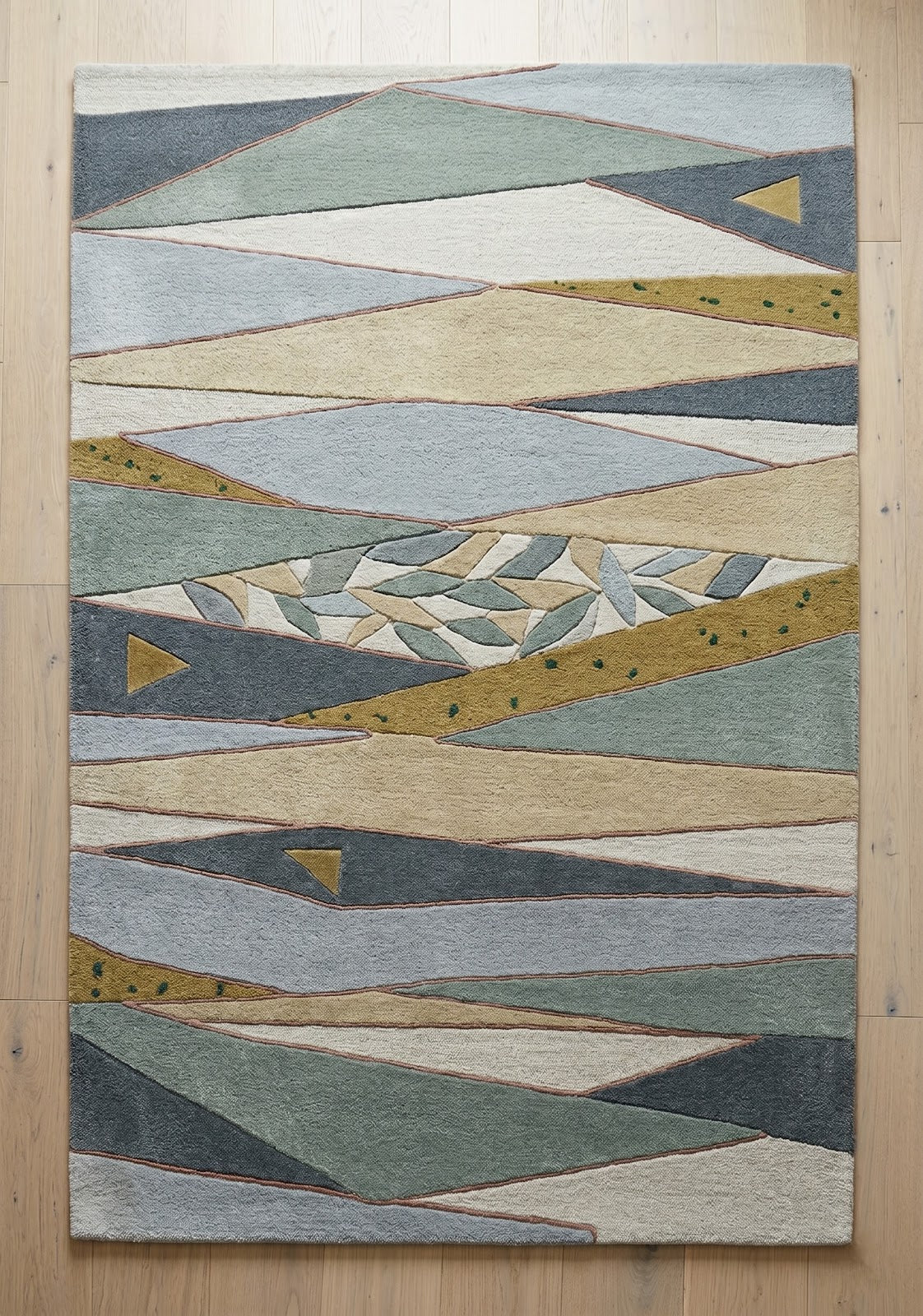 Modern Geometric Hand Tufted Wool Rug | Sage Green & Grey Abstract Contemporary Area Rug — 2x3 ft'