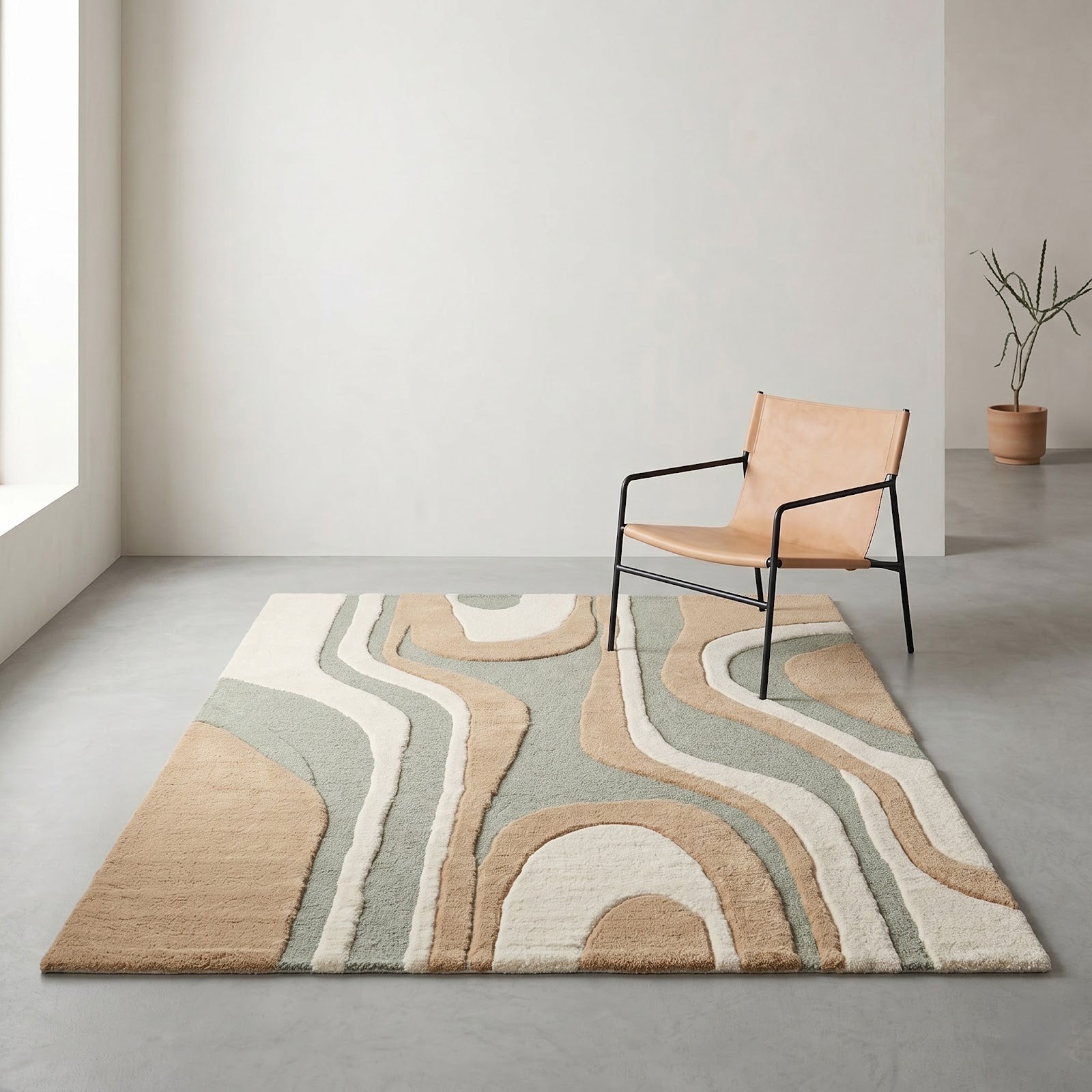 Organic Wave Hand Tufted Wool Rug | Sage Green, Beige & Ivory Abstract Contemporary Area Rug — 2x3 ft'