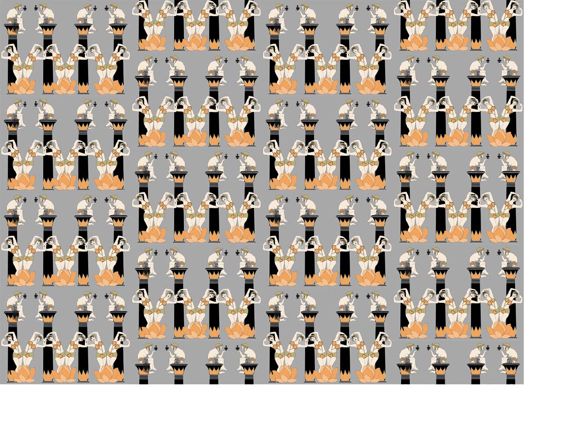CUSTOM ART DECO EGYPTIAN REVIVAL LOTUS GIRLS WALLPAPER Orange by Art Decor Designs image 0