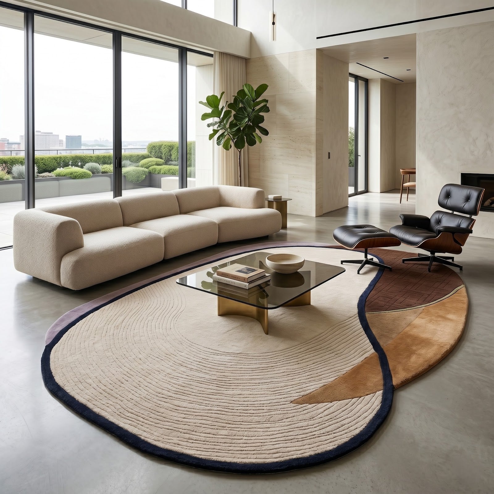 Organic Pebble Shape Hand Tufted Wool Rug | Ivory & Earth Tone Sculptural Area Rug — 2x3 ft'