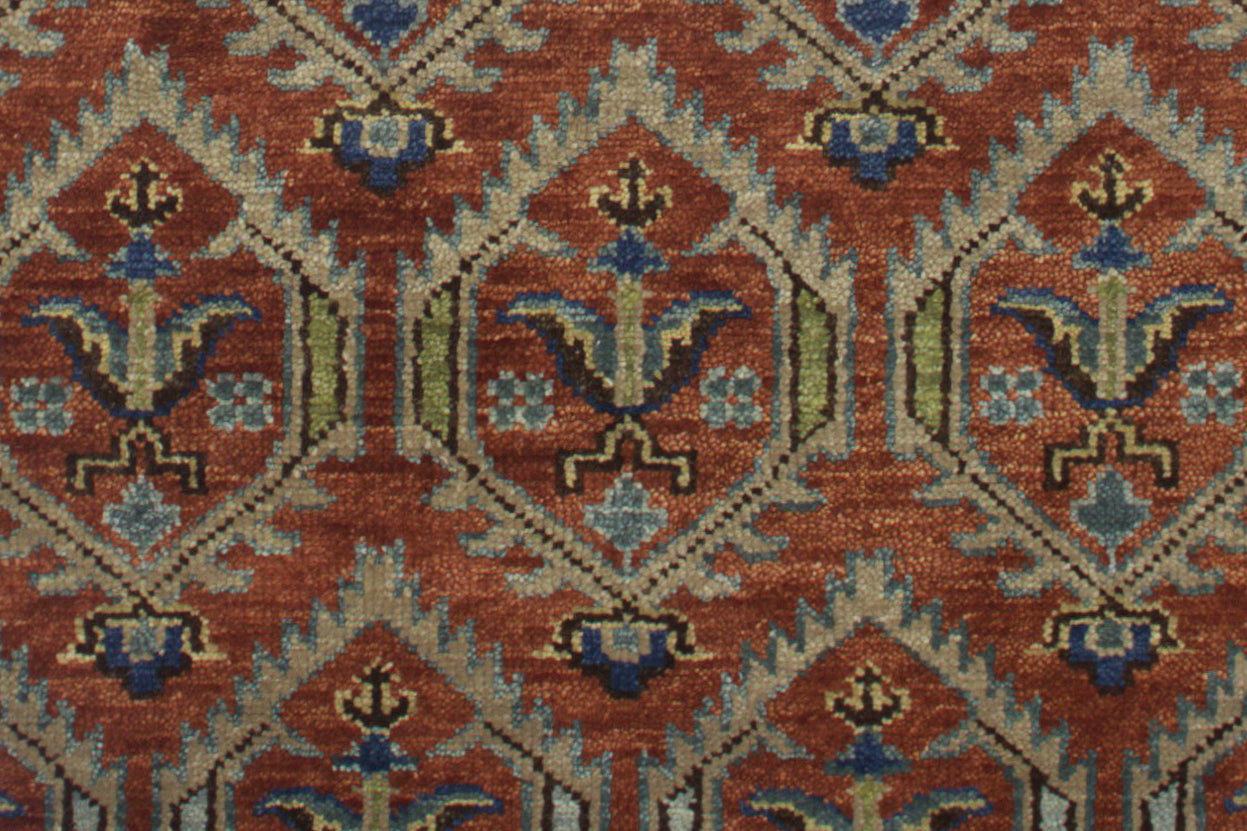 Tribal Geometric Hand Knotted New Zealand Wool Rug | Rust & Blue Diamond Pattern Area Rug — 2x3 ft'