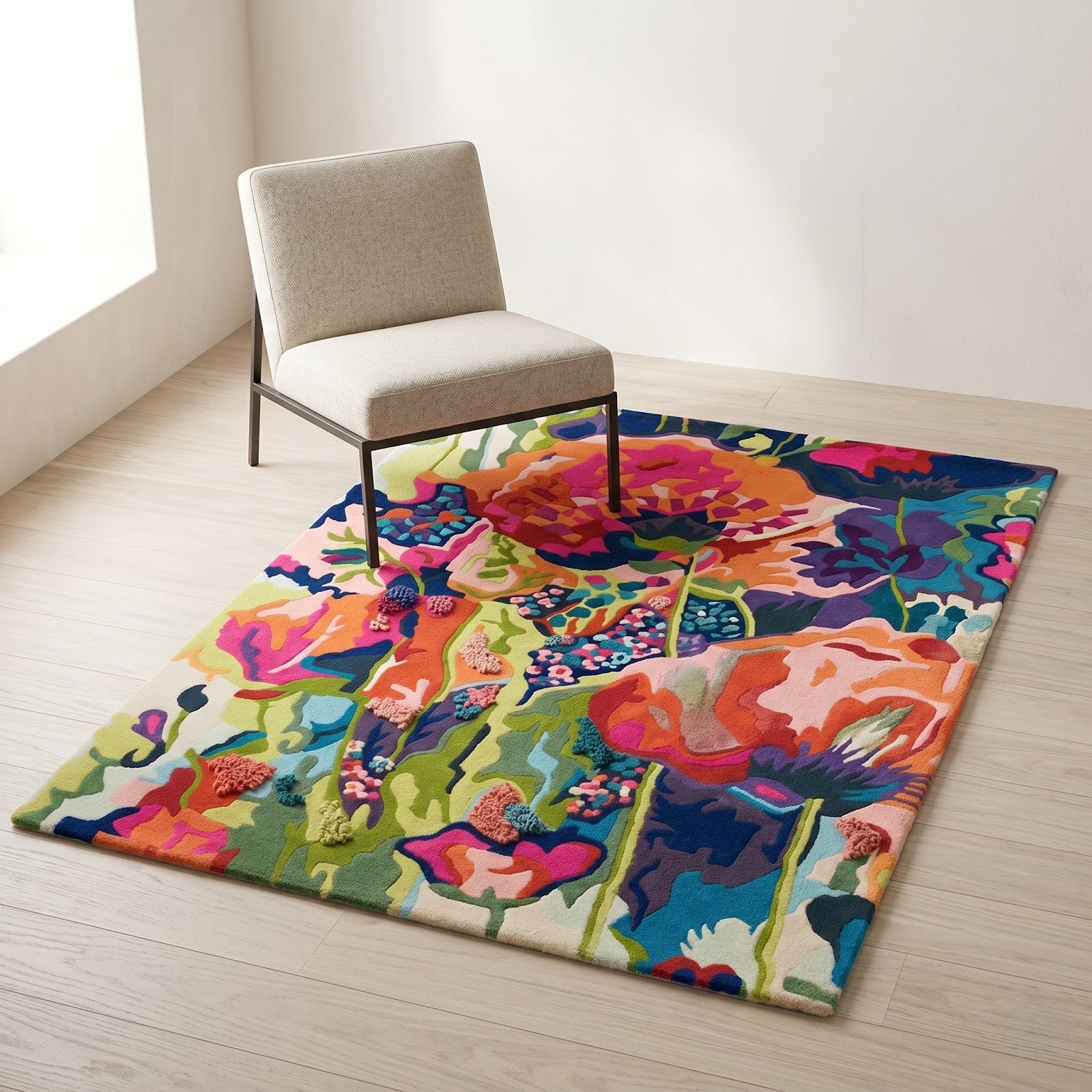 Vibrant Botanical Bloom Hand Tufted Wool Rug | Multicolor Abstract Floral Statement Area Rug — 2x3 ft'