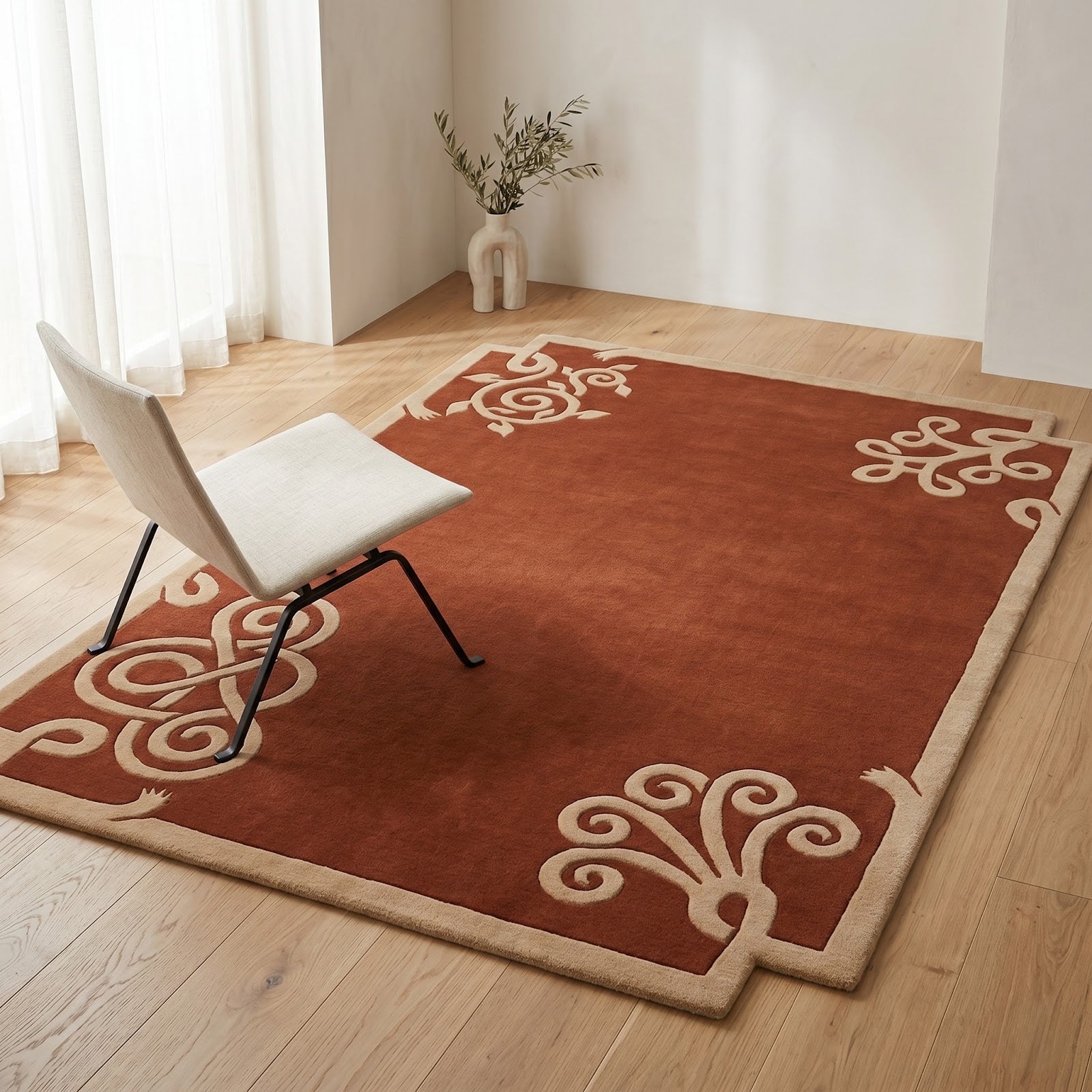 Terracotta Celtic Knot Hand Tufted Wool Rug | Irish Inspired Ornamental Area Rug — 2x3 ft'