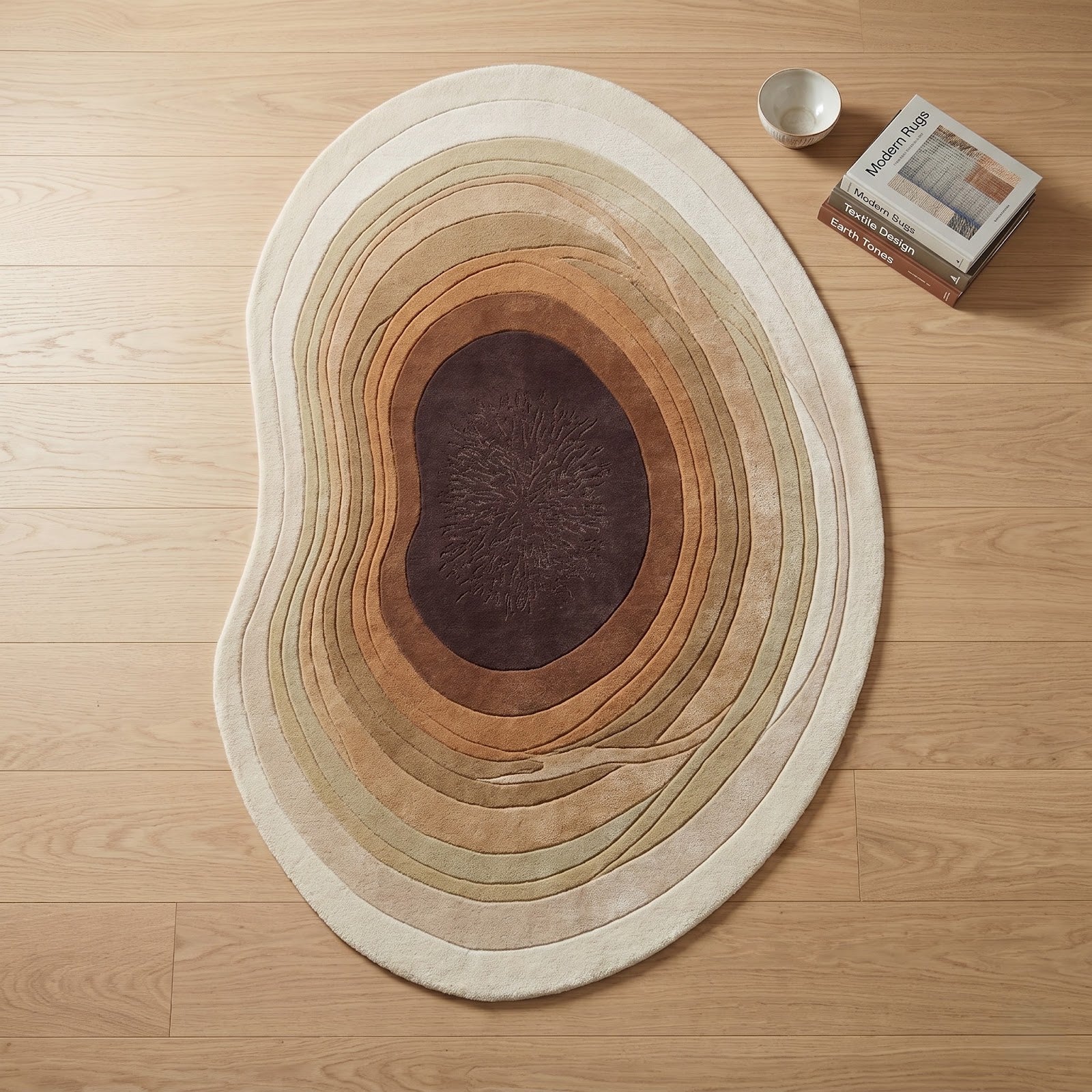 Organic Topographic Hand Tufted Wool Rug | Irregular Contour Area Rug in Ivory, Beige & Brown — 2x3 ft'