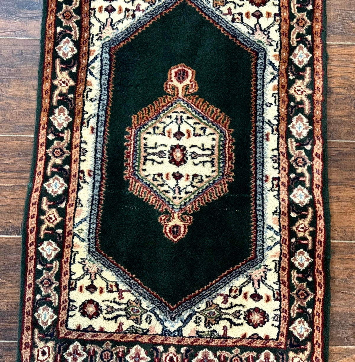 Small Indo Persian Dark Green Rug 2x3, Geometric Semi Open Field - Jewel Rugs, view 9