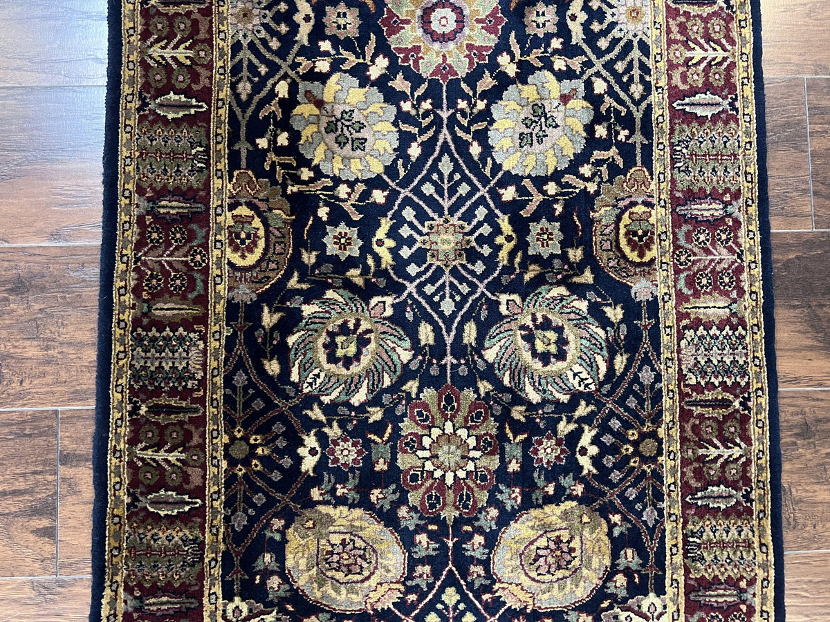 Indo Persian Runner 2.8 x 18, Long Skinny Hallway Wool Runner Rug, Hand Knotted Vintage Floral Allover Traditional Runner Dark Blue Burgundy - Jewel Rugs, view 11