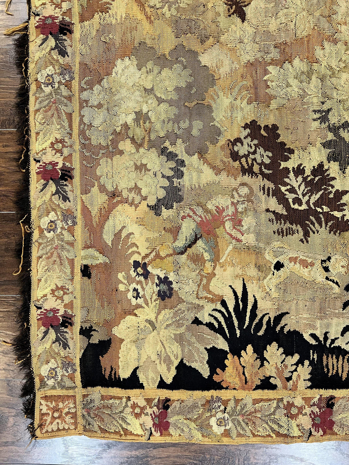 Antique French Tapestry 6x5 ft, European Handmade Wool Aubusson Weave Vintage Tapestry - Jewel Rugs, view 8