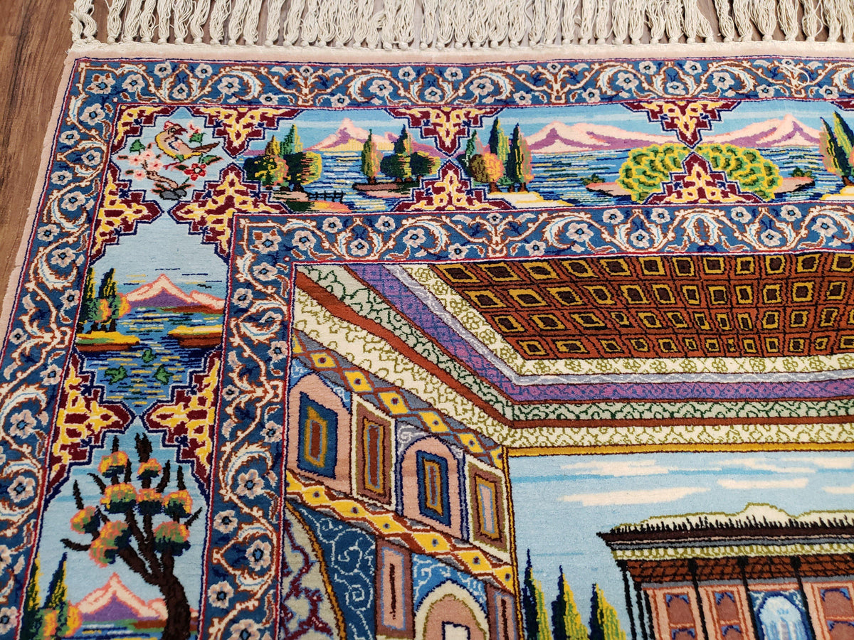 Persian Isfahan Pictorial Rug 3x5 – Kork Wool on Silk - Jewel Rugs, view 7