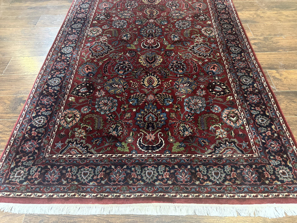 Indo Persian Rug 5x7, Vintage Traditional Floral Carpet, Burgundy and Navy Blue - Jewel Rugs, view 6