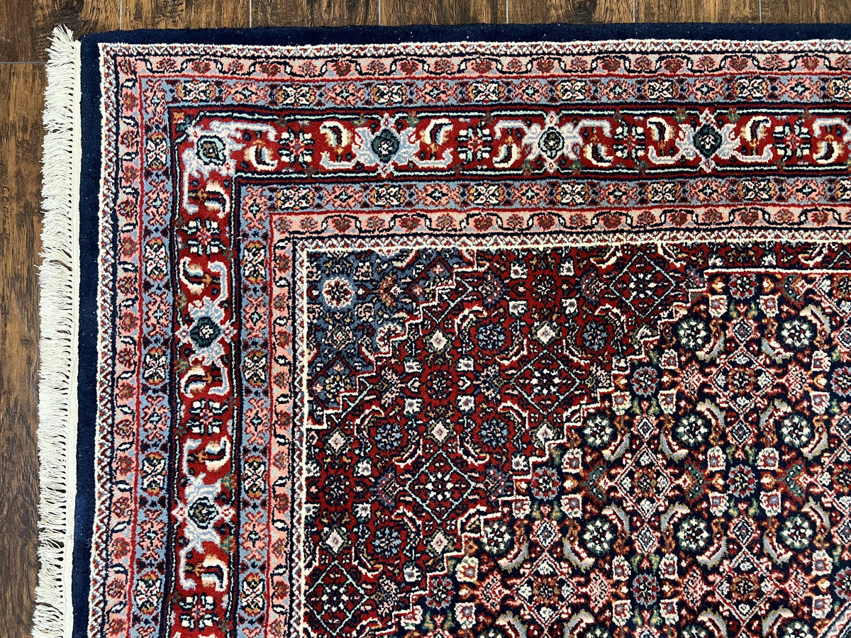 Indo Persian Rug 7x10, Dark Blue and Red Hand Knotted Wool Vintage Oriental Carpet 7 x 10 ft, Handmade Bidjar Rug, Herati Pattern Indian Rug - Jewel Rugs, view 6