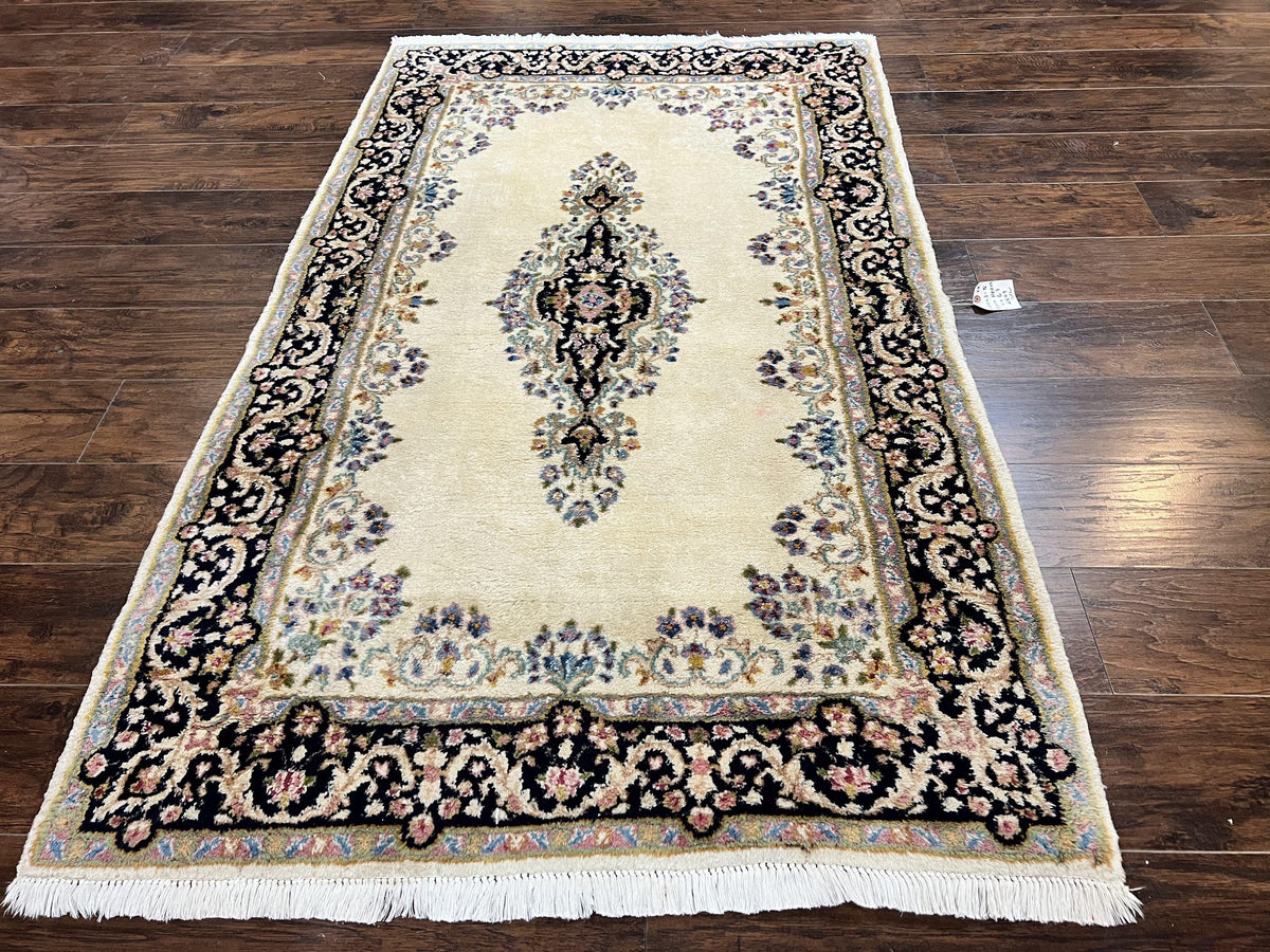 Persian Kirman Rug 4x7, Wool Hand Knotted Antique Carpet, Beige, Semi Open Field Medallion Rug, Traditional Handmade Oriental Rug - Jewel Rugs, view 2