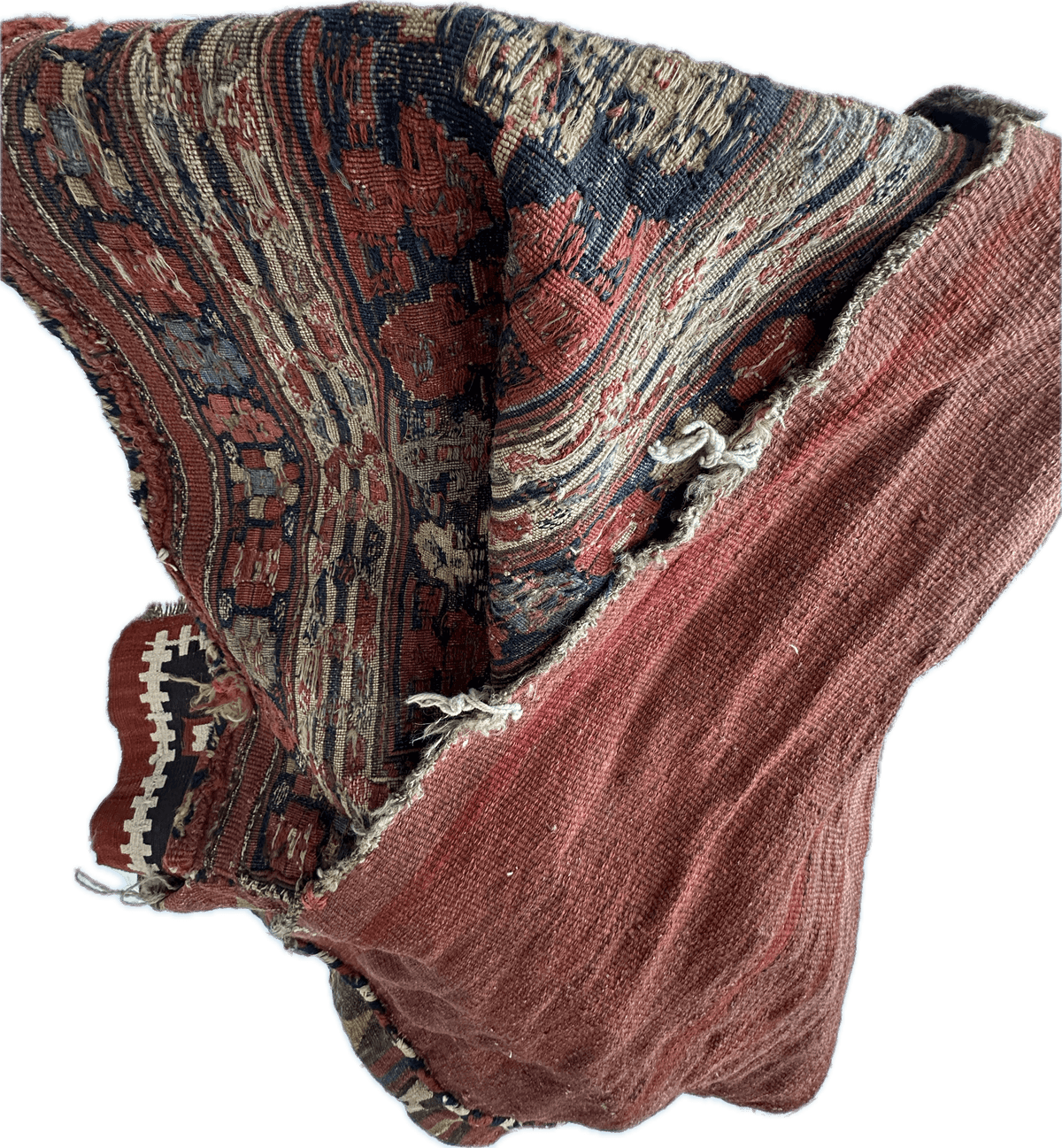 Antique Caucasian Shahsavan Mafrash Bag 2x3 | Red, Navy & Ivory | Hand-Knotted Wool - Rugistan, view 7