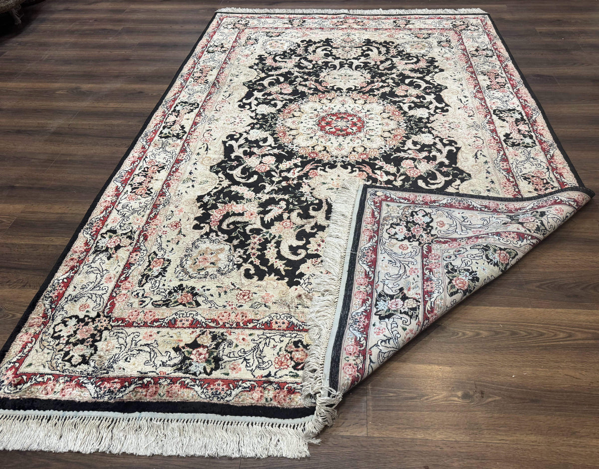 Indian Kashmiri Silk Rug, Floral Medallion, Vintage Hand Knotted Carpet - Jewel Rugs, view 11