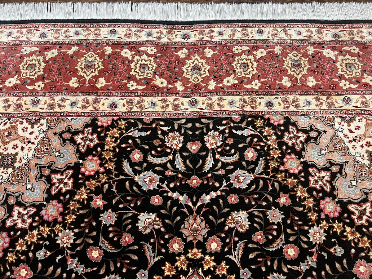 Marvelous Persian Tabriz Rug 7x10 ft, Super Fine 50 Raj, 300+ KPSI, Black and Rust Red, Floral Medallion Handmade Wool Oriental Carpet, Top Quality - Jewel Rugs, view 5