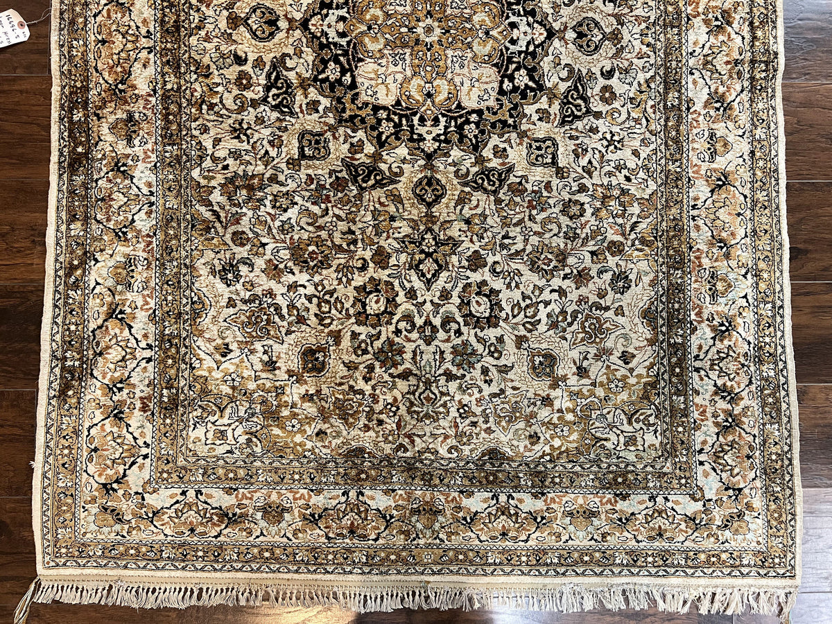 Persian Qum Silk Rug 5x7, Very Fine 60 Raj 475 KPSI, Hand Knotted, Silk on Silk - Jewel Rugs, view 4