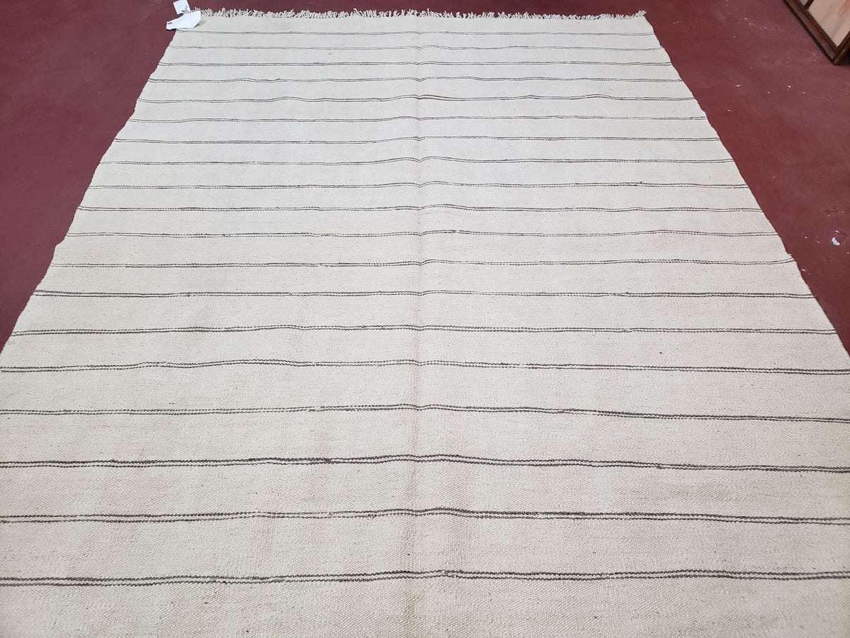 New Turkish Kilim Rug, Striped Area Rug, Southwestern Style, Off-white/Ivory Color, 5x8 Kilim Carpet, Hand-Knotted, Flatweave, Wool - Jewel Rugs, view 12