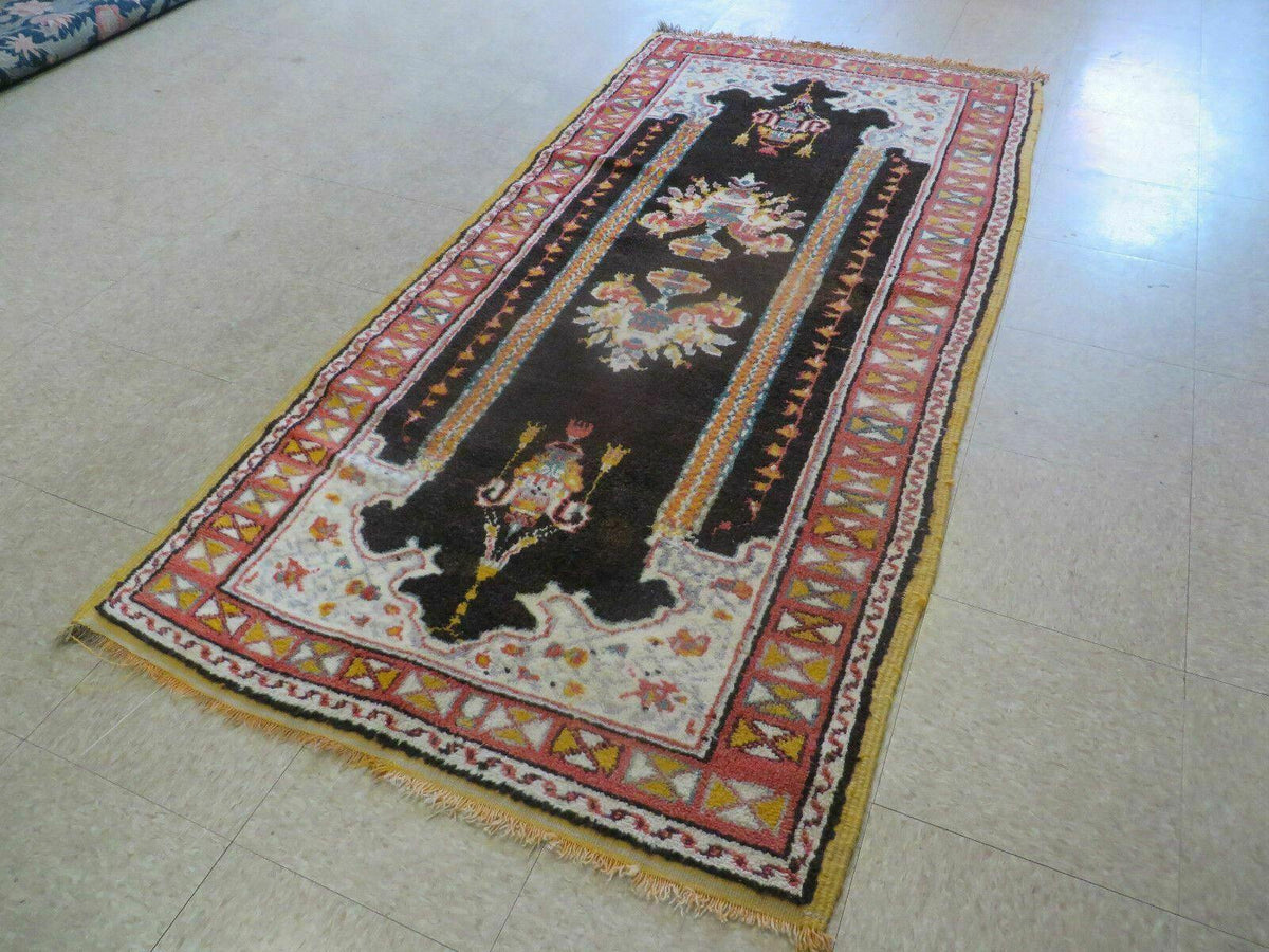 Antique Moroccan Runner Rug 3x7, Moroccan Prayer Rug, Double Mehrab Prayer Arches, Black and Red, Hand-Knotted Wool Carpet, Hallway Rug Nice - Jewel Rugs, view 4