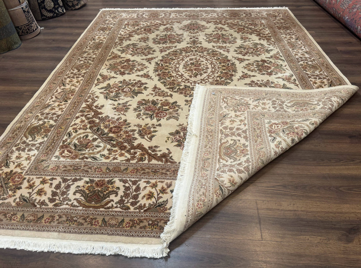 Sino Persian Rug 8x10, Floral, Elegant, Fine 225 KPSI, Beige, Wool & Silk - Jewel Rugs, view 11