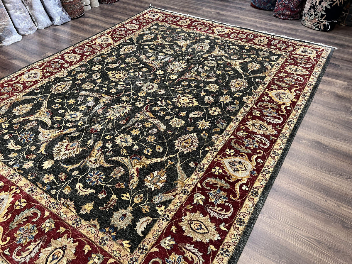 Pak Persian Mahal Rug 9x12, Allover Floral Pakistani Oriental Carpet 9 x 12, Wool Hand Knotted Area Rug, Dark Slate Gray-Black and Maroon - Jewel Rugs, view 3
