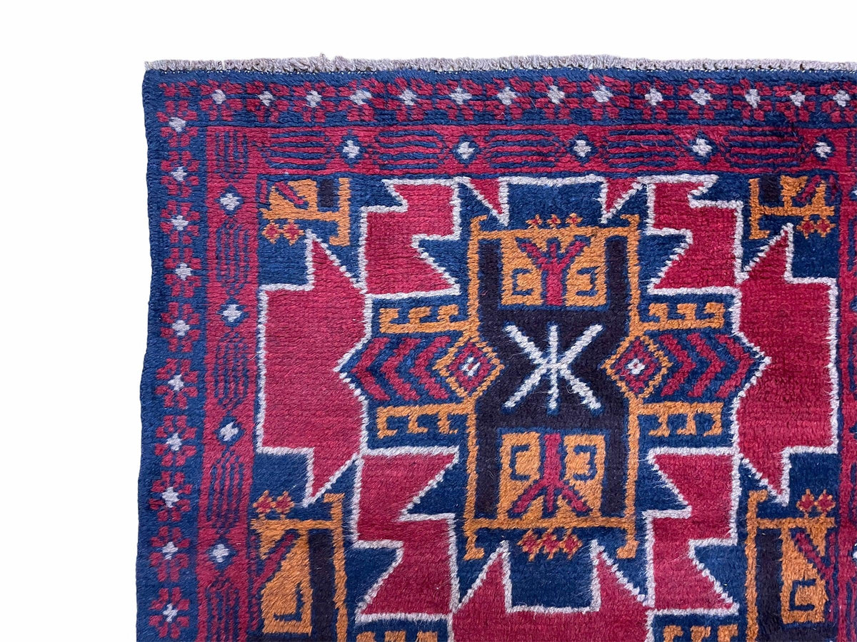 2' 8" X 4' 6" Vintage Handmade Tribal Wool Rug Balouchi Rug Afghan Rug Red Blue - Jewel Rugs, view 7