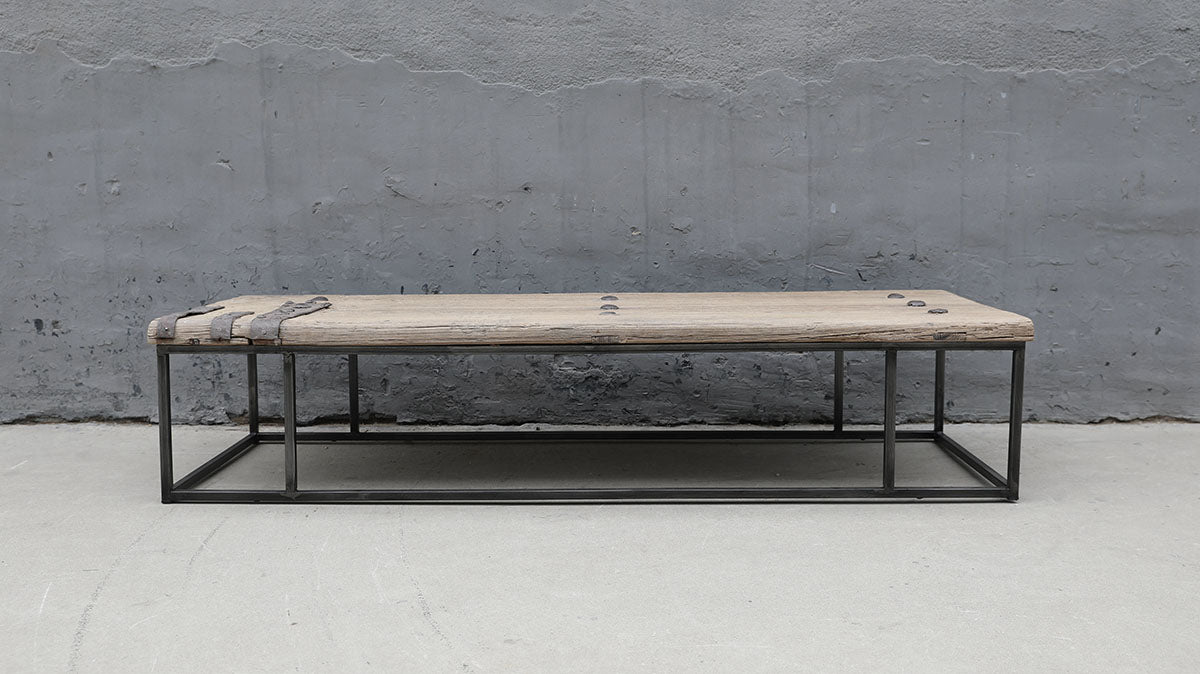 Vintage old door panel coffee table 72x25x15.35H with metal legs