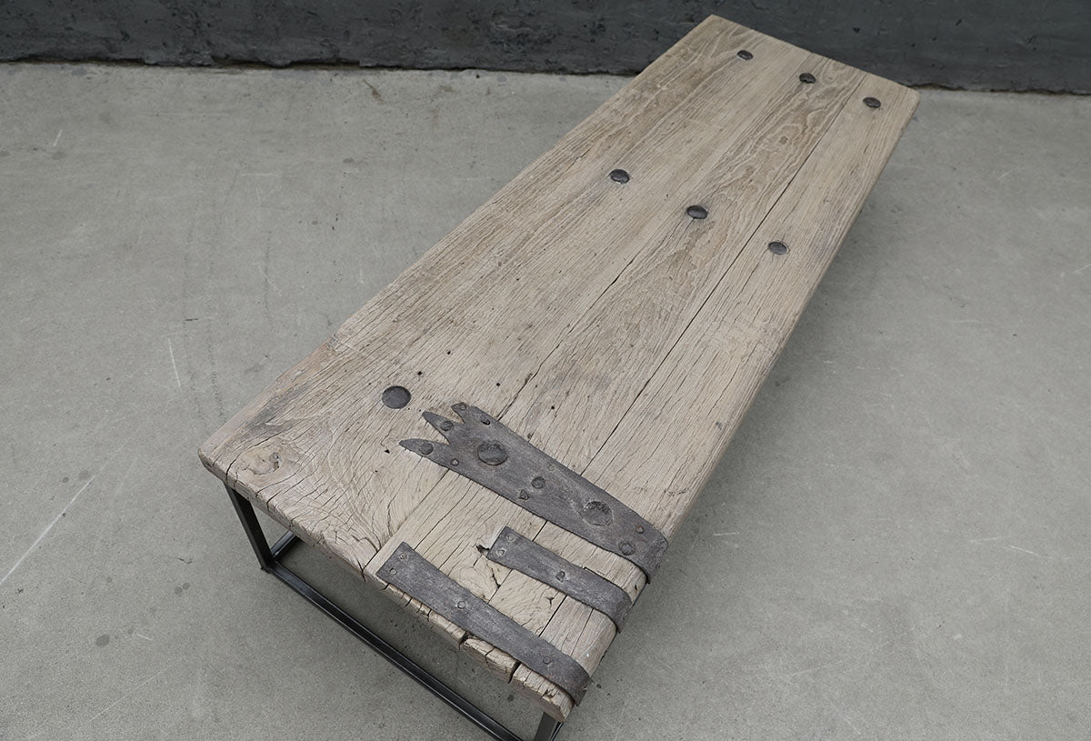Vintage old door panel coffee table 72x25x15.35H with metal legs
