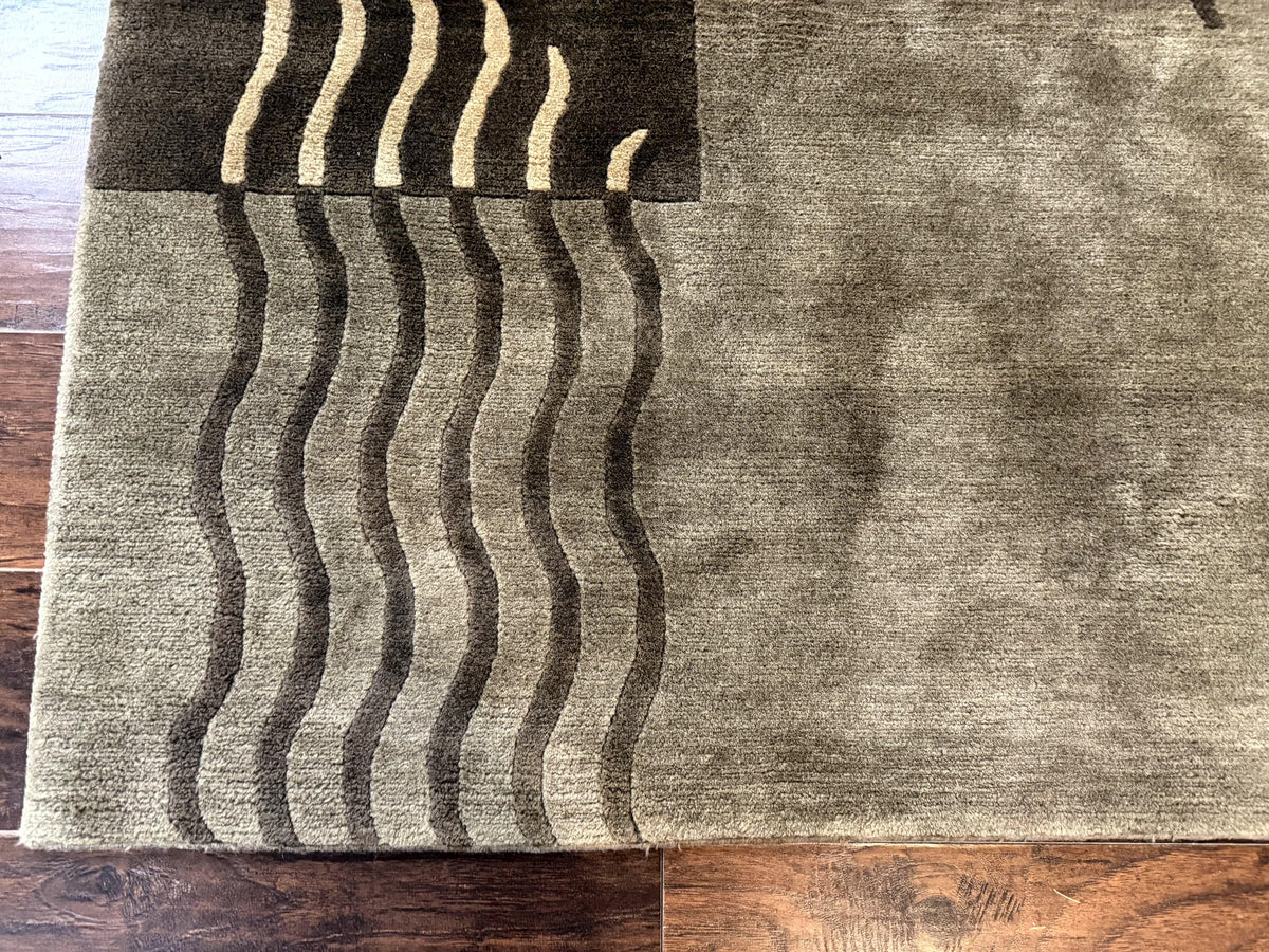 Modern Tibetan Wool Rug 3.6 x 5.6, Shades of Green, Abstract Design - Jewel Rugs, view 9