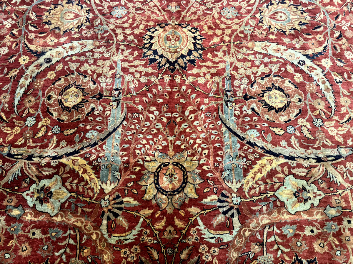 Indian Agra Rug 9x11, Terracotta and Navy Blue, Sickle Leaf Rug - Jewel Rugs, view 5