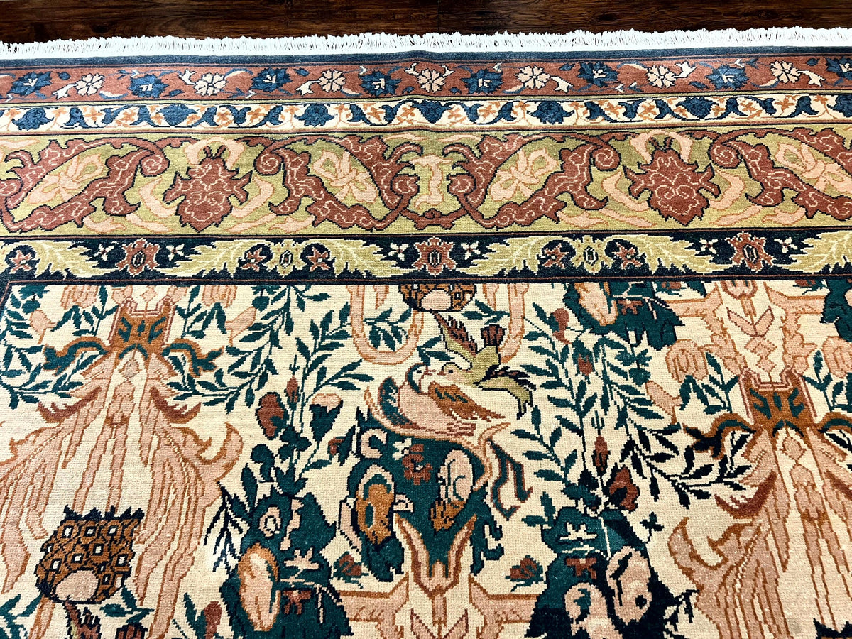 10x13 Wool Rug, Floral Pattern, Birds, Handmade Vintage Carpet, Couristan Rug, Beige - Jewel Rugs, view 4